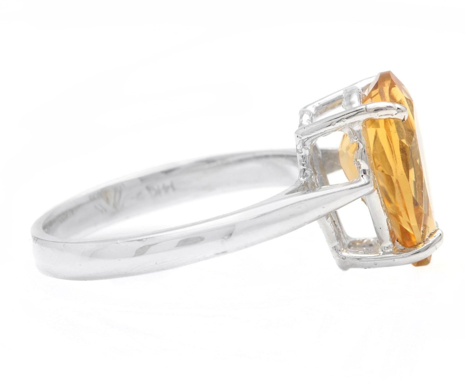 Emerald Cut 2.50 Carats Natural Citrine 14K Solid White Gold Ring For Sale