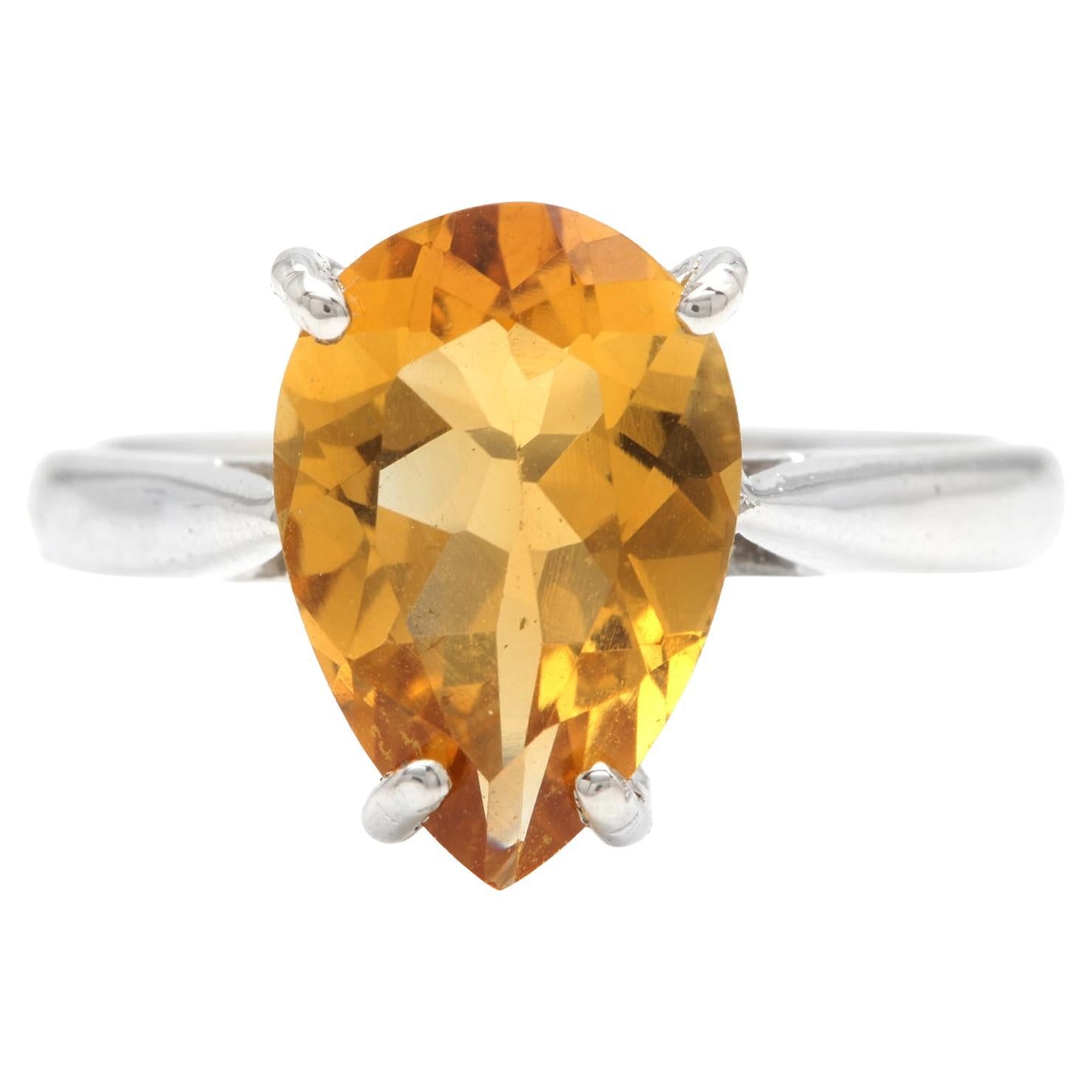 2.50 Carats Natural Citrine 14K Solid White Gold Ring For Sale