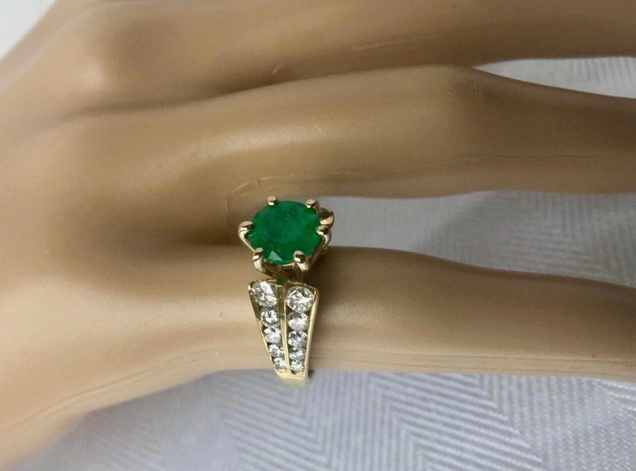 2.50 Carat Natural Round Colombian Emerald Solitaire Ring Diamond Accents 14K 3