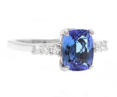 2.50 Carats Natural Tanzanite and Diamond 14k Solid White Gold Ring