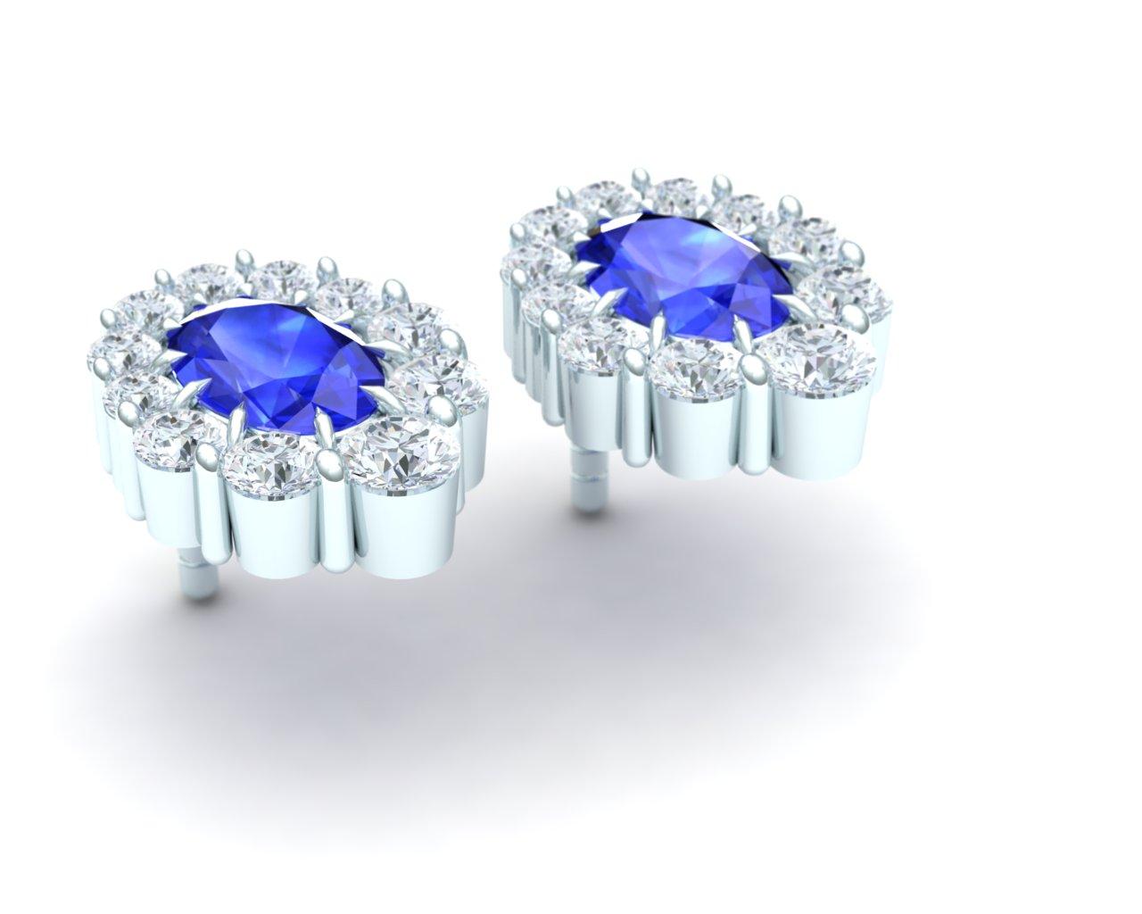 Oval Cut 2.50 Carat of Sapphire and Diamond Earrings For Sale