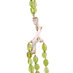 250 Carat Peridot, Vintage Angel Skin Coral, and Diamond Multi-Strand Necklace