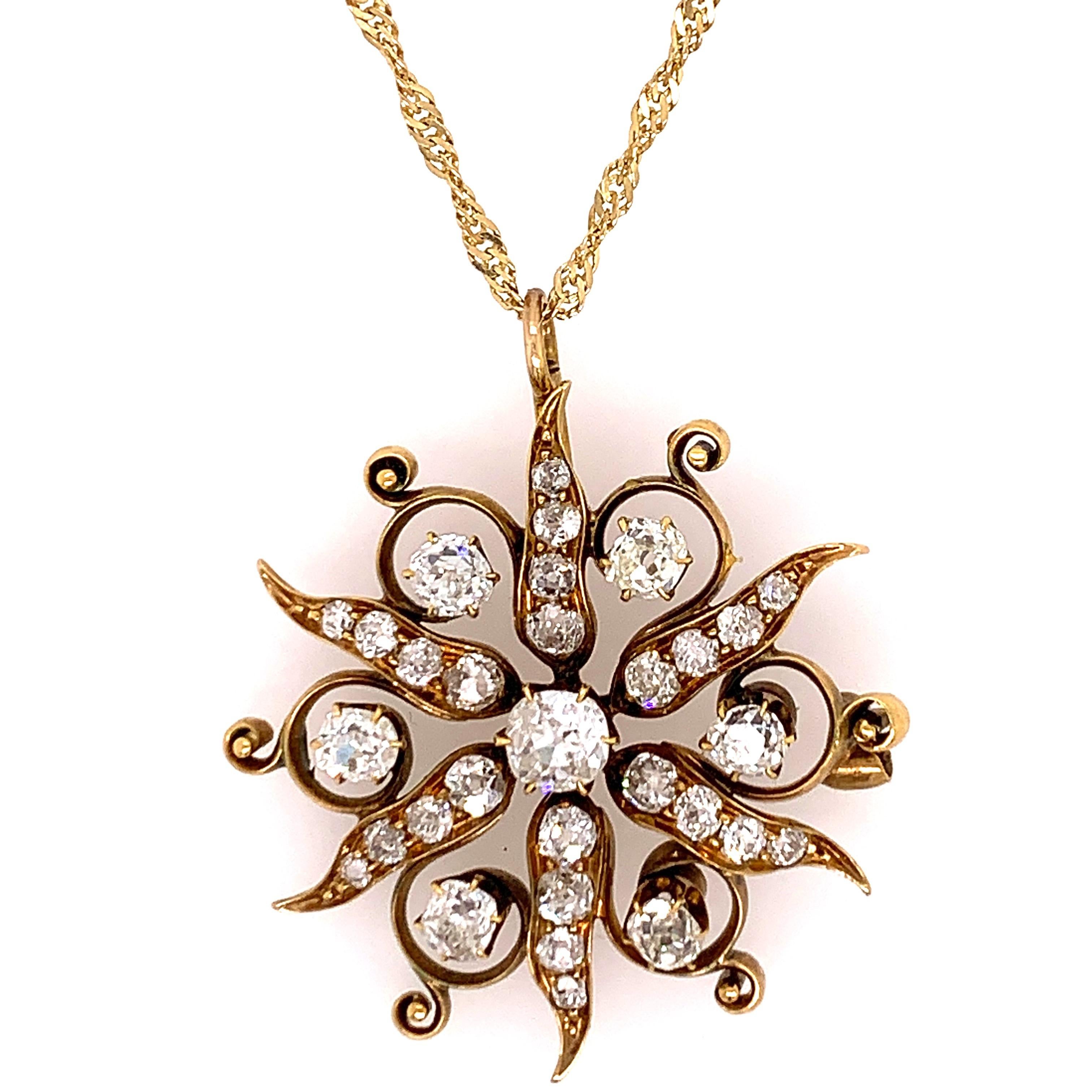 High Victorian 2.50 Carat Victorian Gold Pendant Old European Cut Natural Diamonds, circa 1900 For Sale