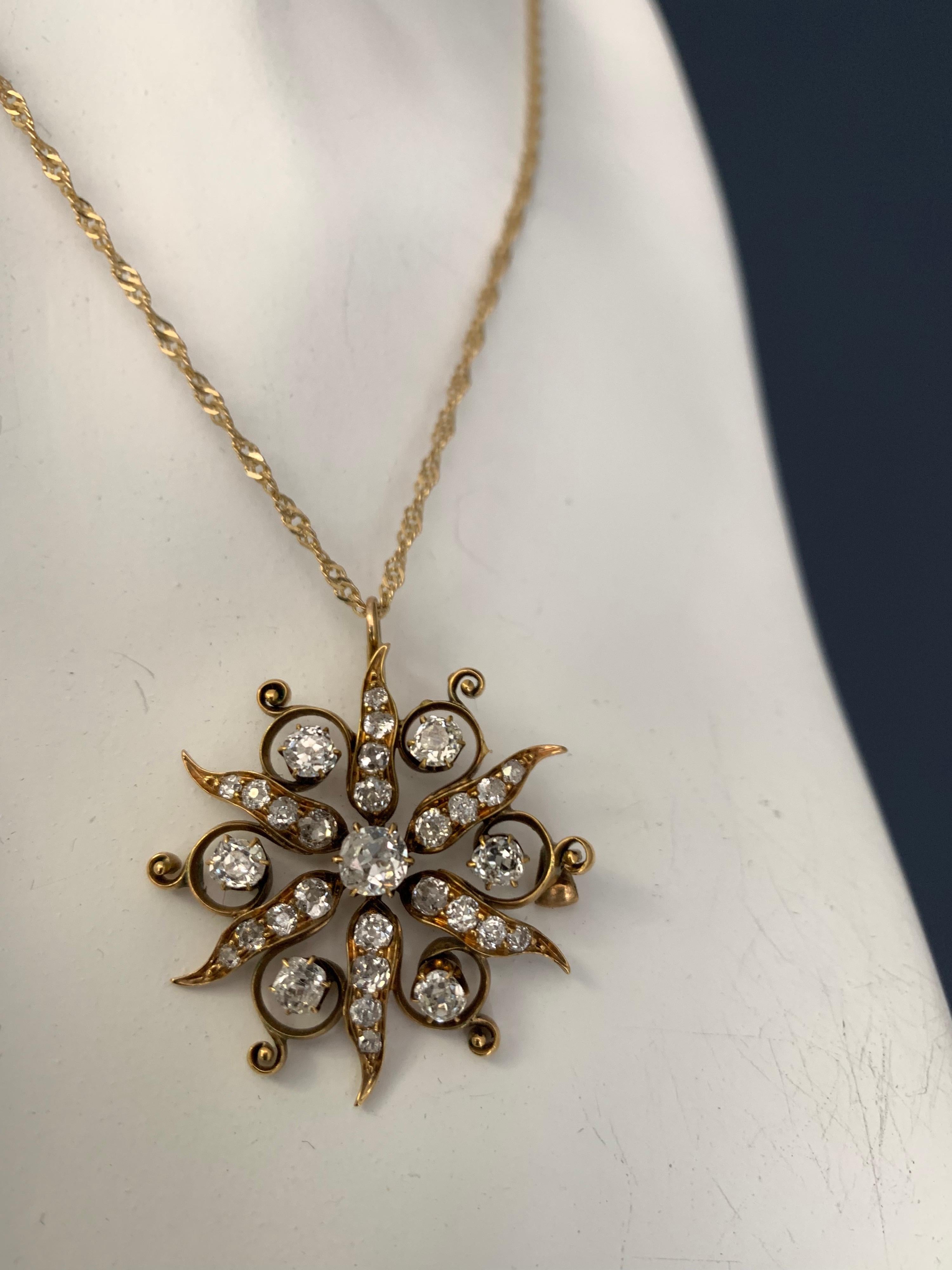 2.50 Carat Victorian Gold Pendant Old European Cut Natural Diamonds, circa 1900 In Good Condition For Sale In Los Angeles, CA