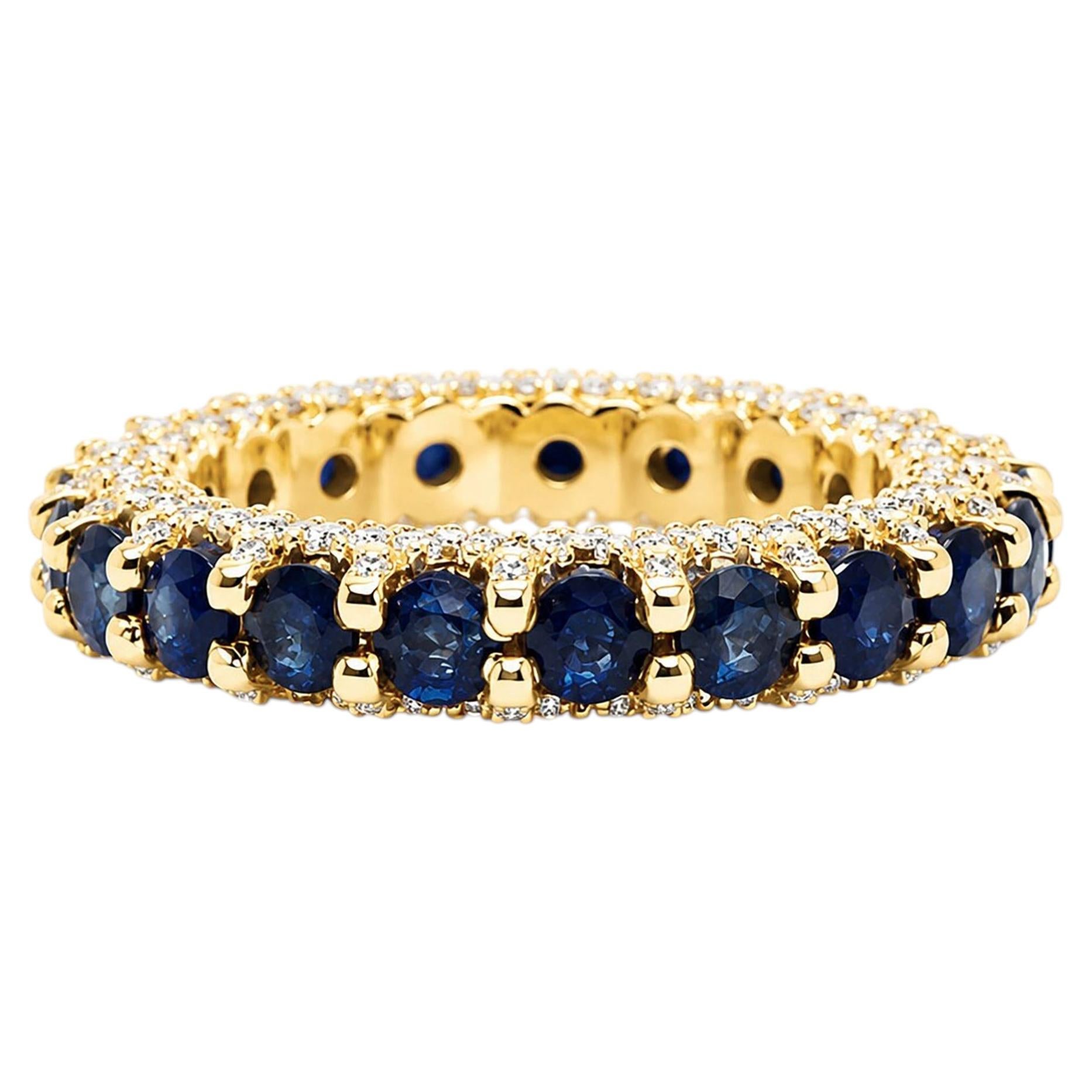 2.50 Ct Blue Sapphire Diamond Eternity Band 14K Gold Diamond Eternity Ring