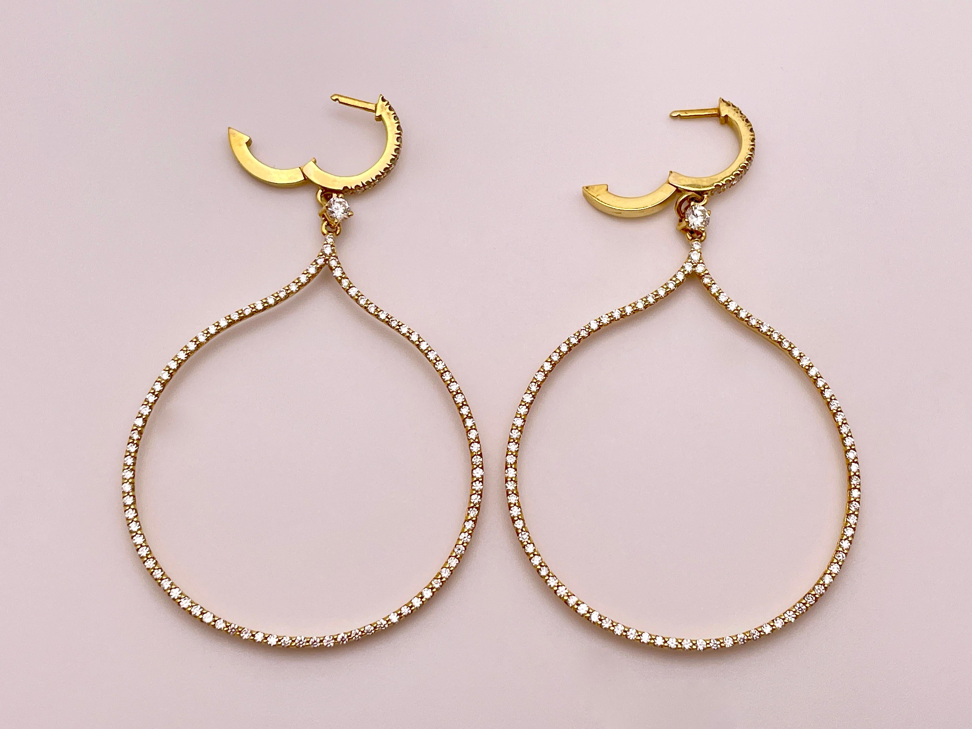2.50 CT Diamond 14K Yellow Gold Chandelier Hoop Earrings For Sale 6