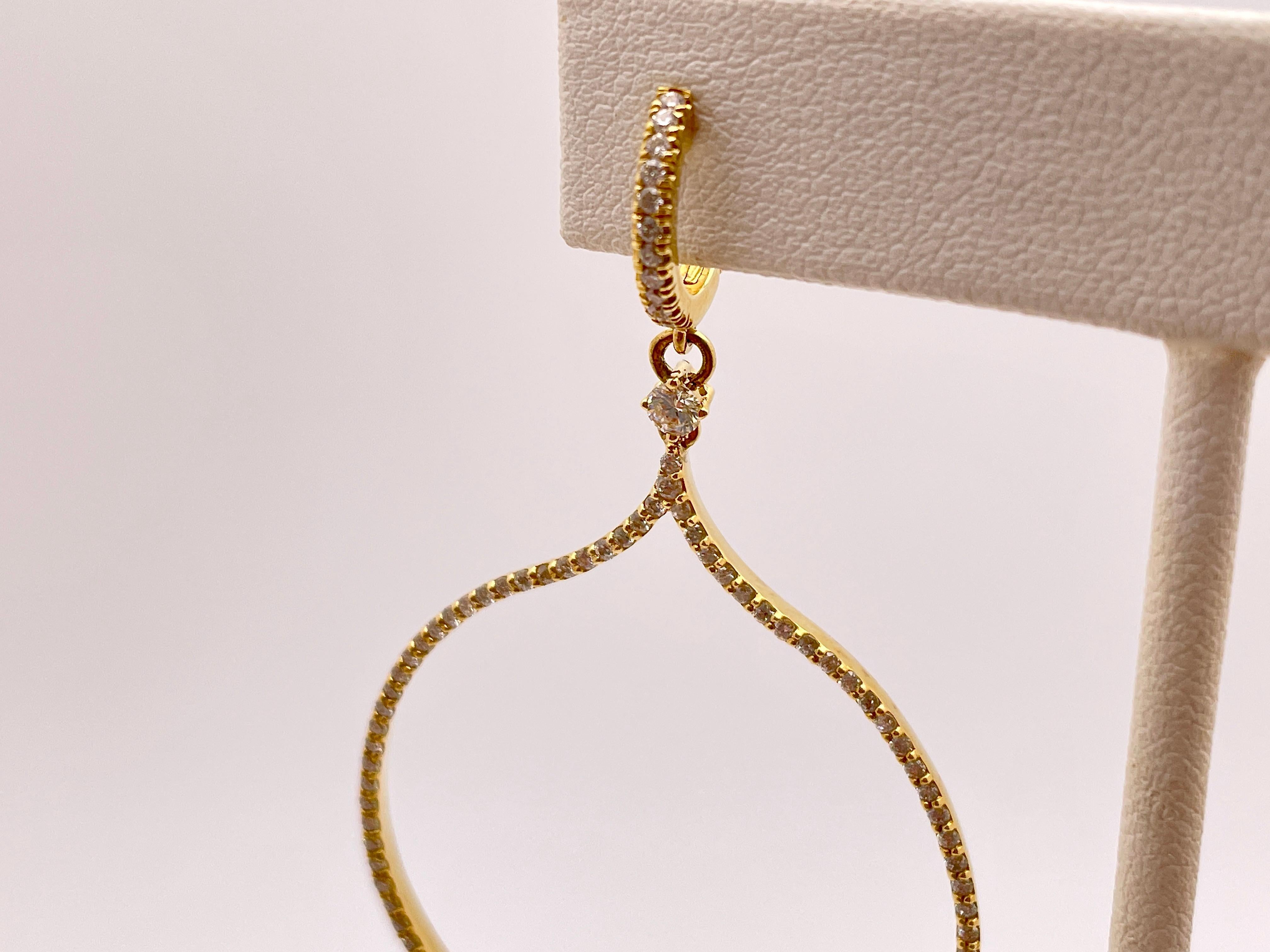 An original pair of 14K yellow gold diamond chandelier hoop earrings. Mounted with over 200 round brilliant cut diamonds weighing a total of approximately 2.50 CT, H-I color, VS1-VS2 clarity. 

Gross Weight: 10.00 Grams (5.00 Grams Each)
Size: 2.50