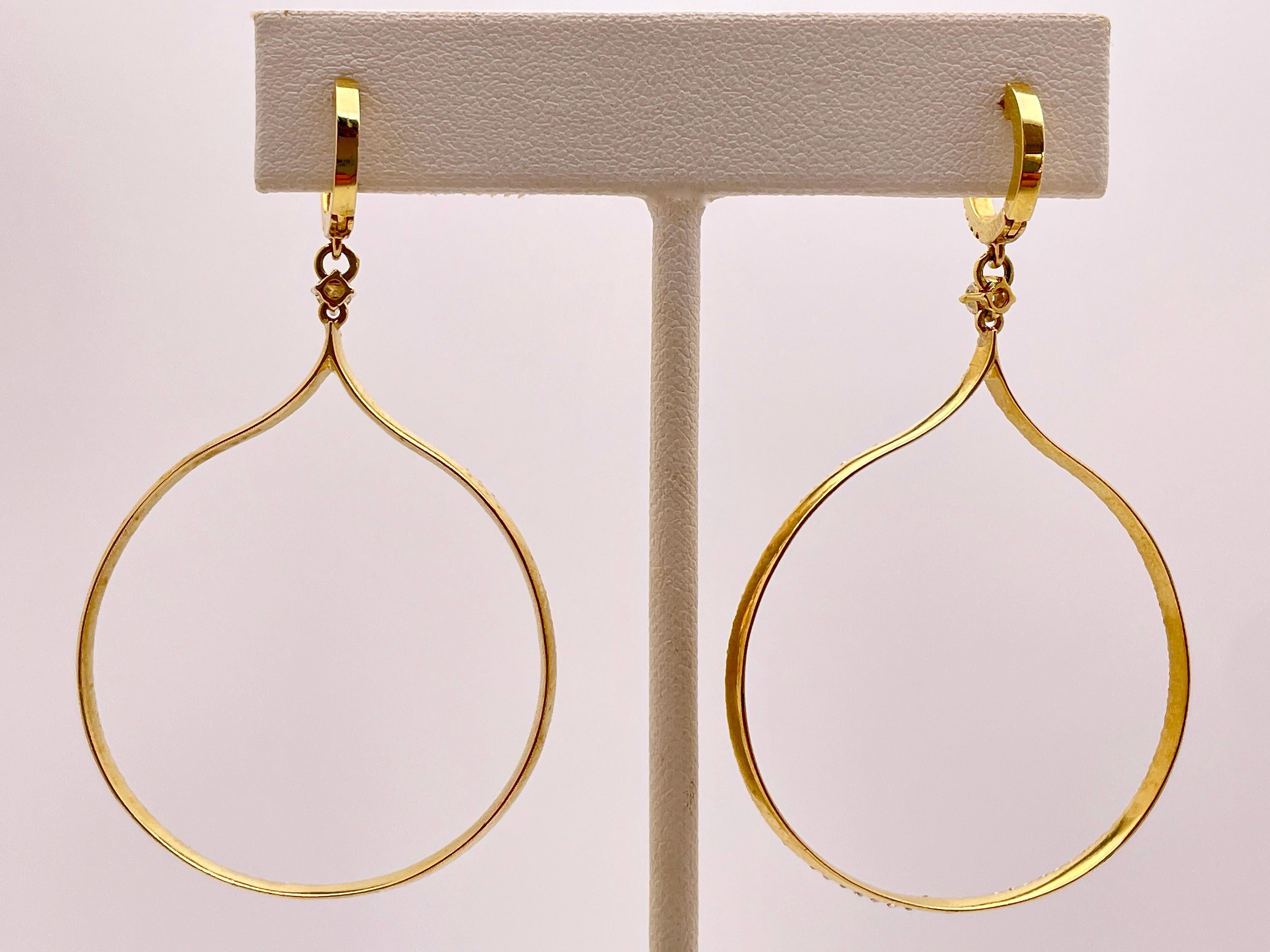 Round Cut 2.50 CT Diamond 14K Yellow Gold Chandelier Hoop Earrings For Sale