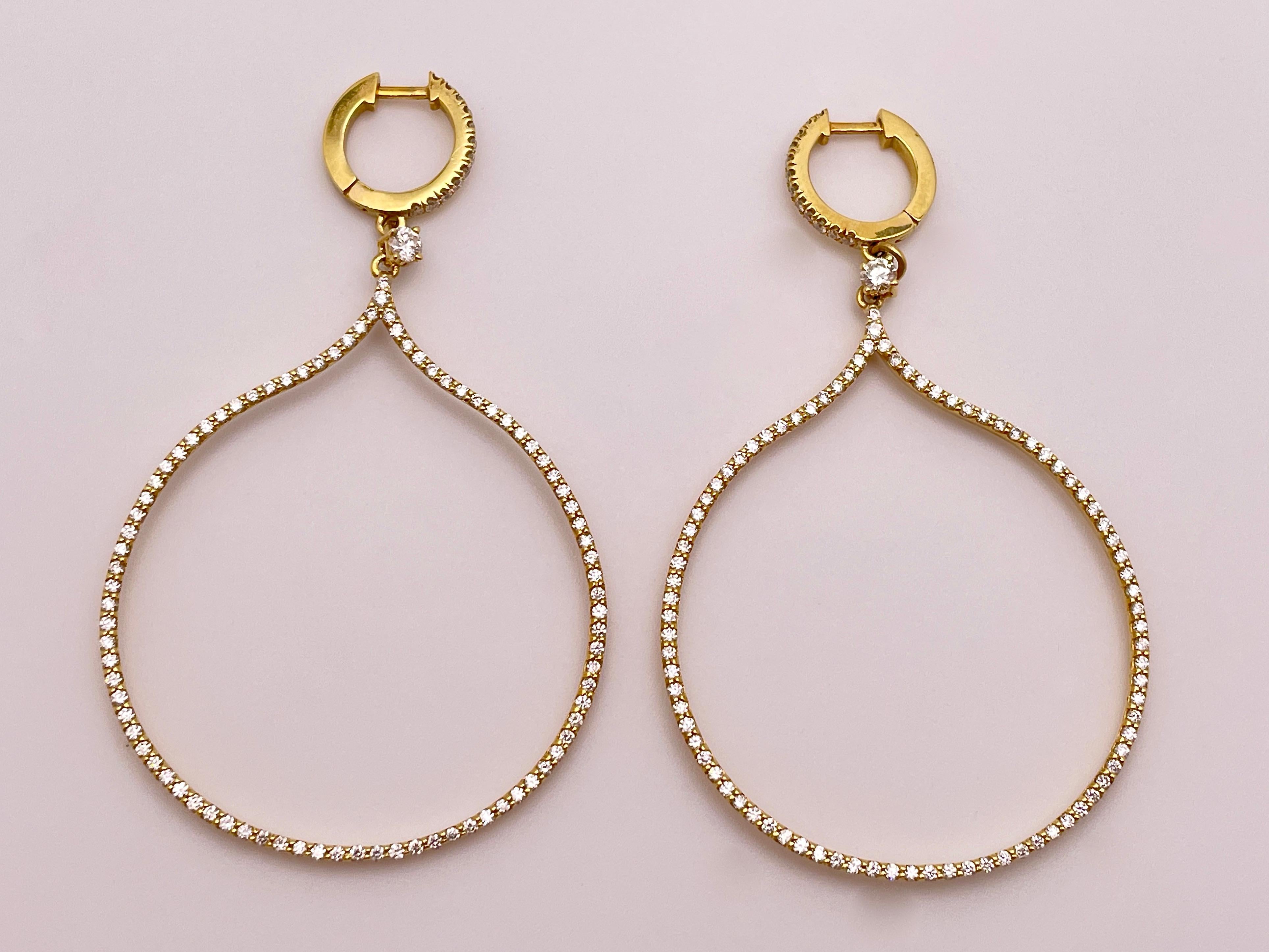 2.50 CT Diamond 14K Yellow Gold Chandelier Hoop Earrings For Sale 1