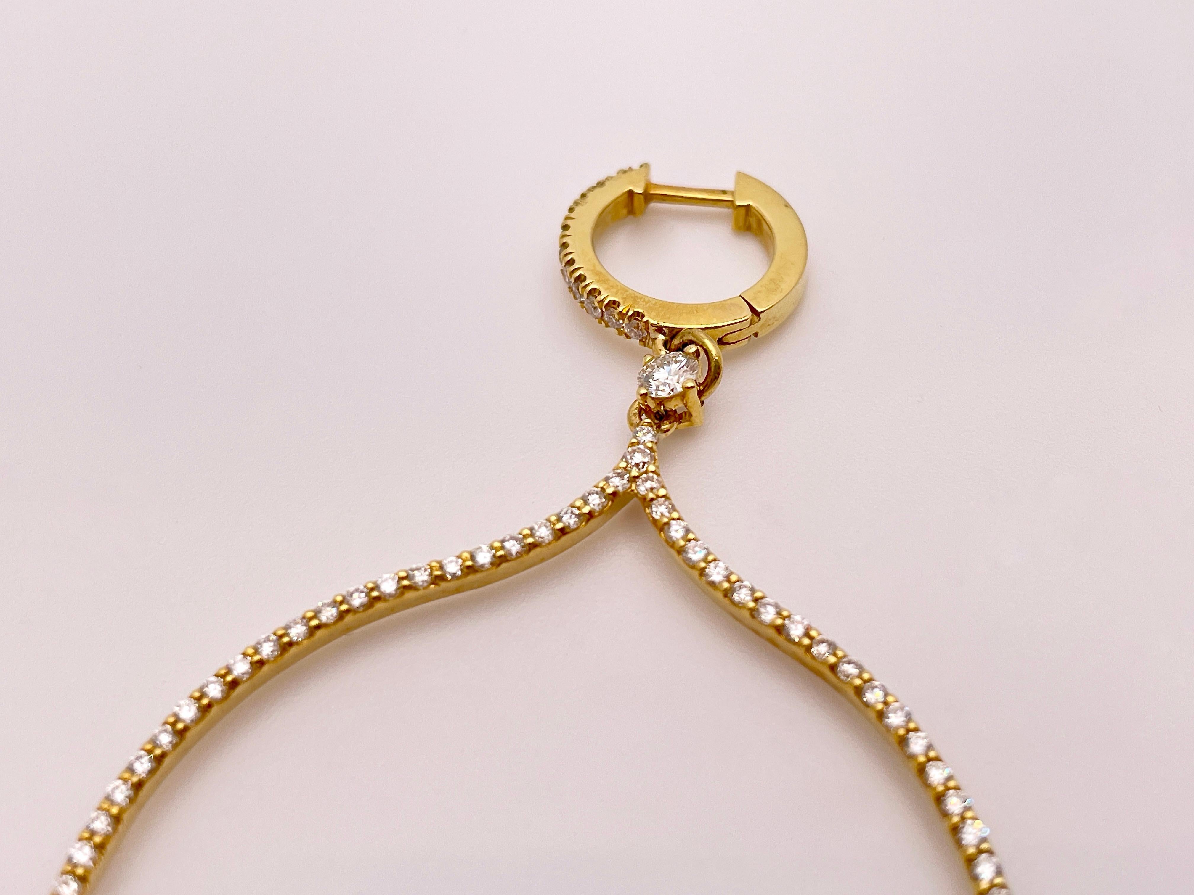 2.50 CT Diamond 14K Yellow Gold Chandelier Hoop Earrings For Sale 3