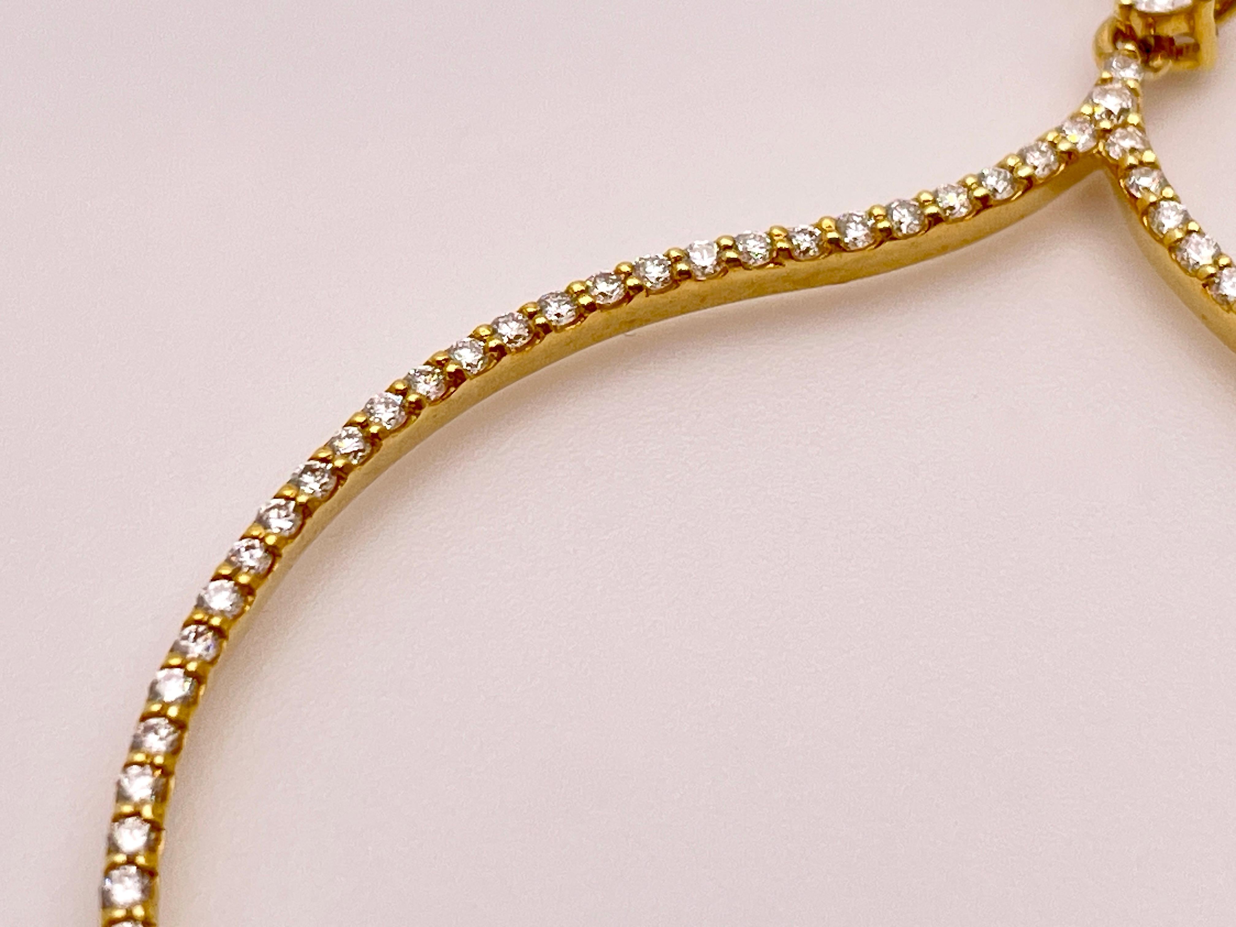 2.50 CT Diamond 14K Yellow Gold Chandelier Hoop Earrings For Sale 4