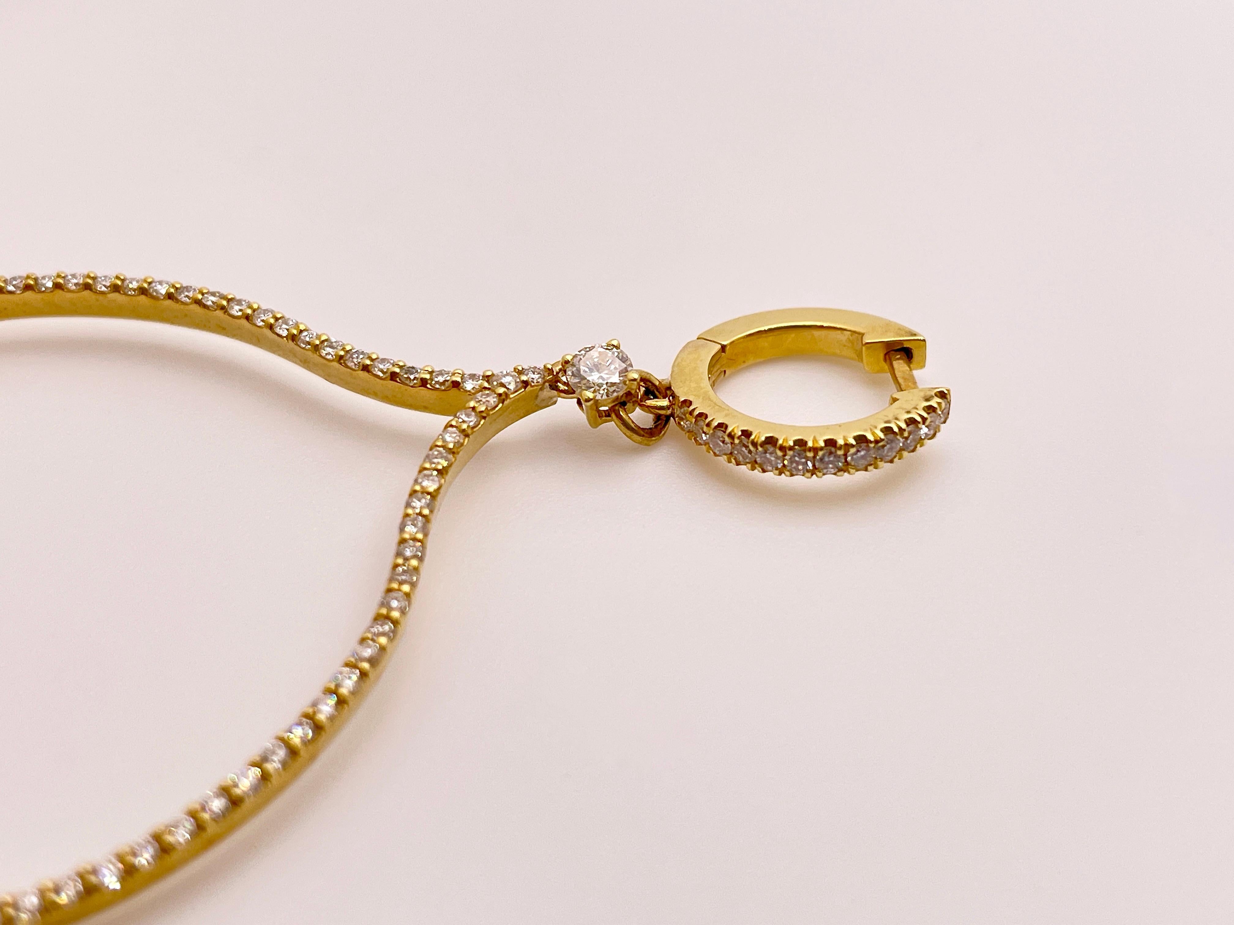 2.50 CT Diamond 14K Yellow Gold Chandelier Hoop Earrings For Sale 5