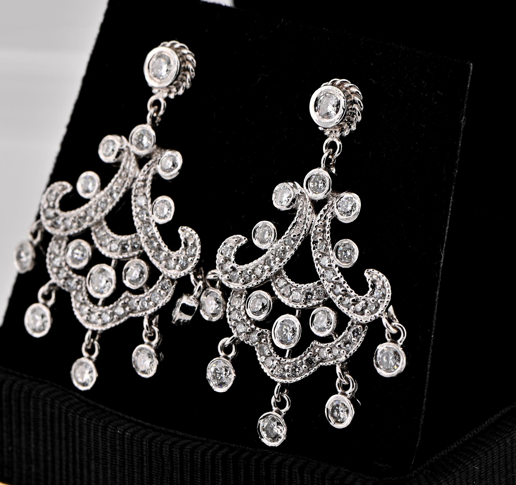 2.50 Ct Diamond Chandelier Earrings 14 Kt gold For Sale 2