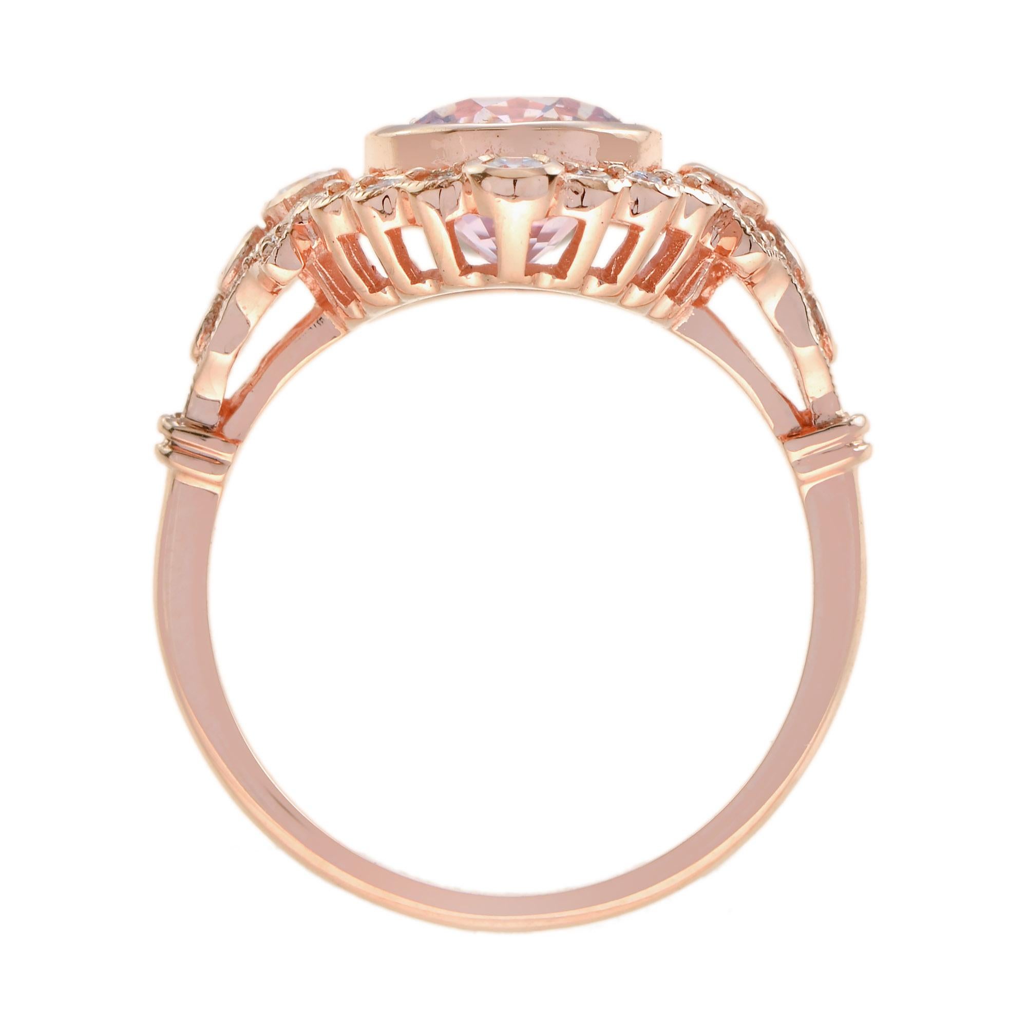 For Sale:  2.50 Ct. Morganite Diamond Vintage Style Halo Engagement Ring in 18K Rose Gold 6