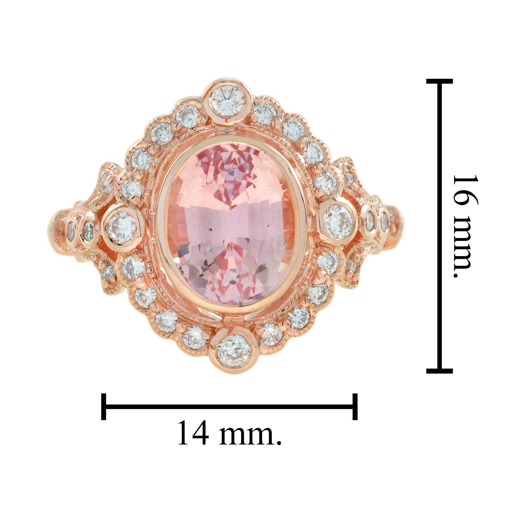 For Sale:  2.50 Ct. Morganite Diamond Vintage Style Halo Engagement Ring in 18K Rose Gold 7