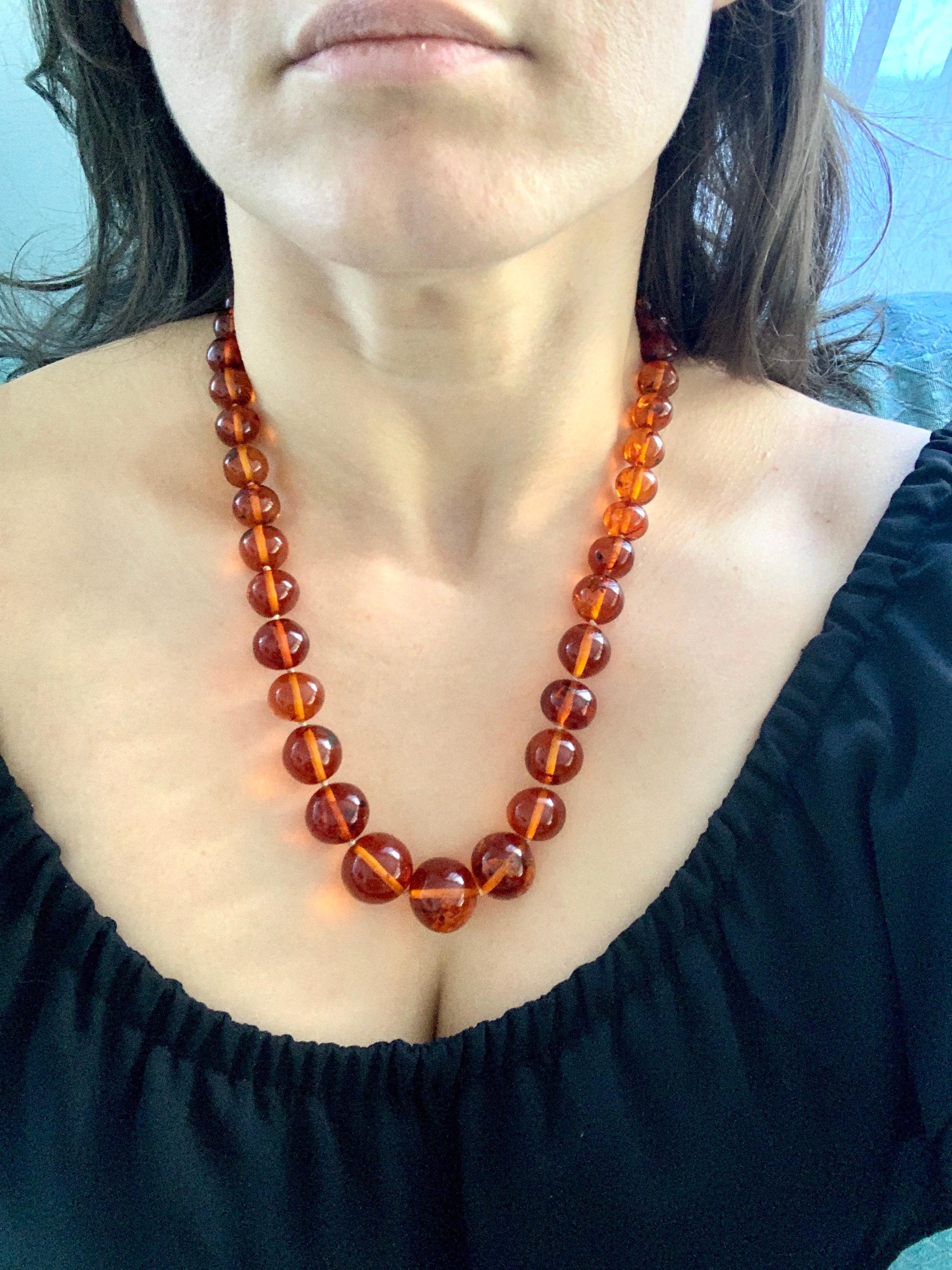 250 Ct Natural Amber Single Strand Graduating Bead Necklace with 18K Gold Clasp 7