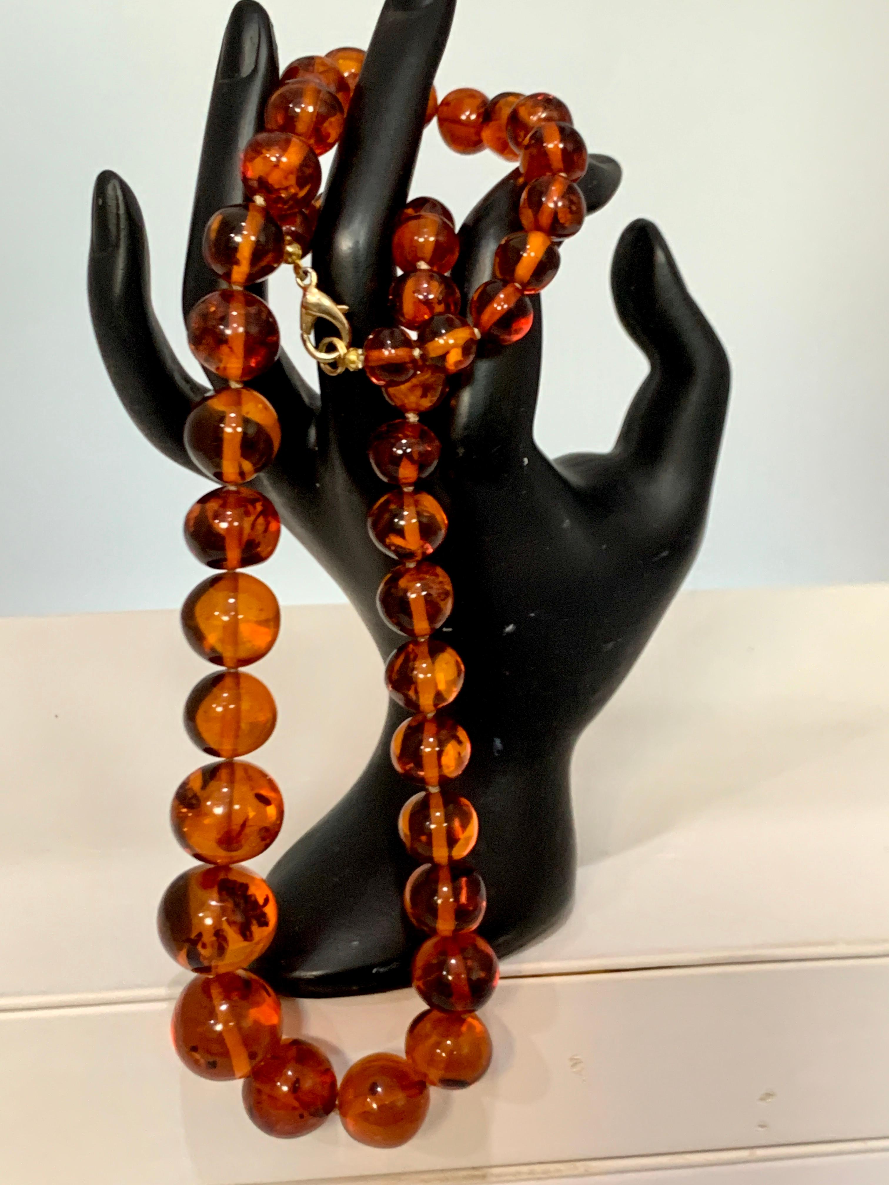 250 Ct Natural Amber Single Strand Graduating Bead Necklace with 18K Gold Clasp 1