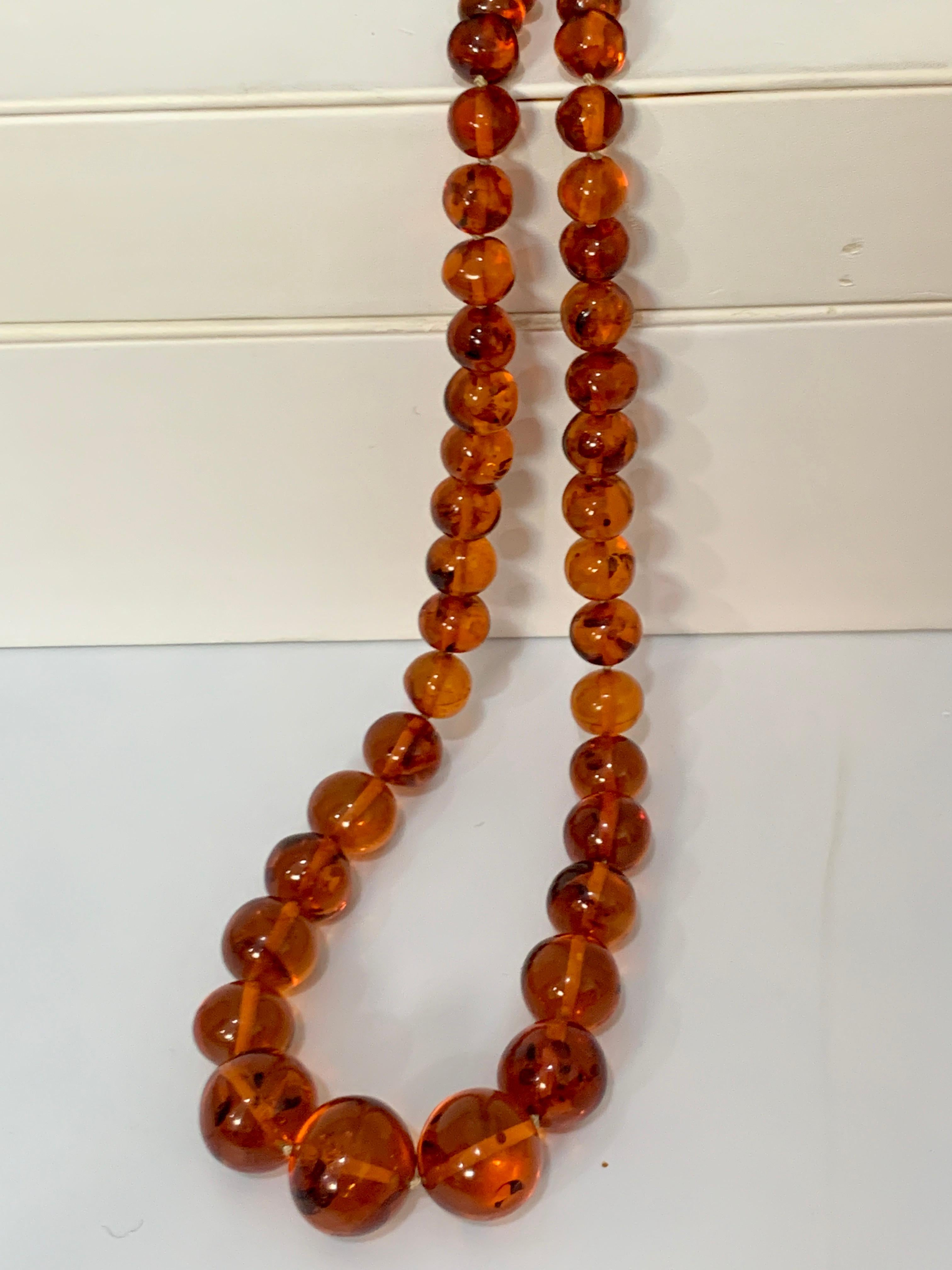 250 Ct Natural Amber Single Strand Graduating Bead Necklace with 18K Gold Clasp 2