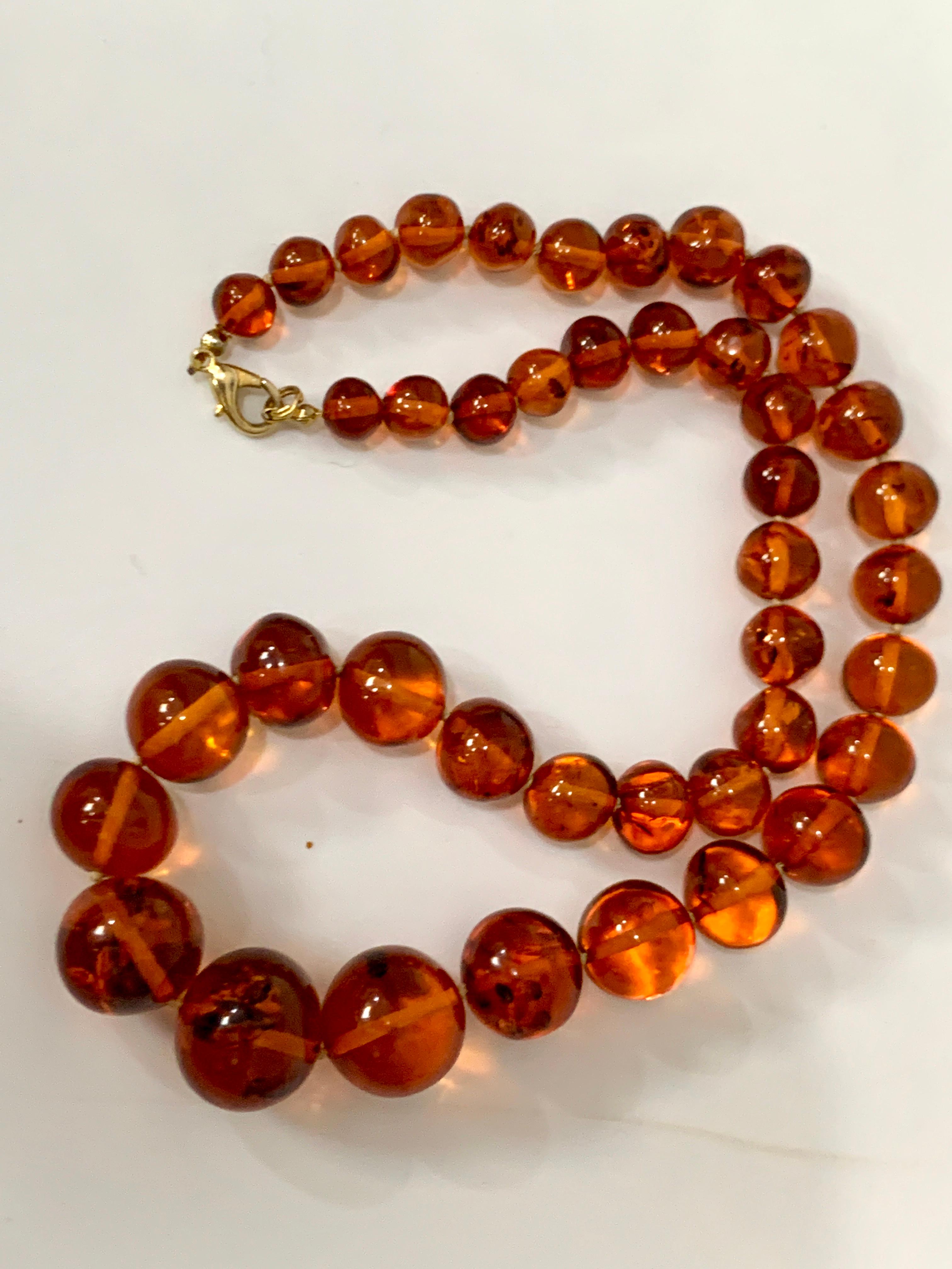250 Ct Natural Amber Single Strand Graduating Bead Necklace with 18K Gold Clasp 3