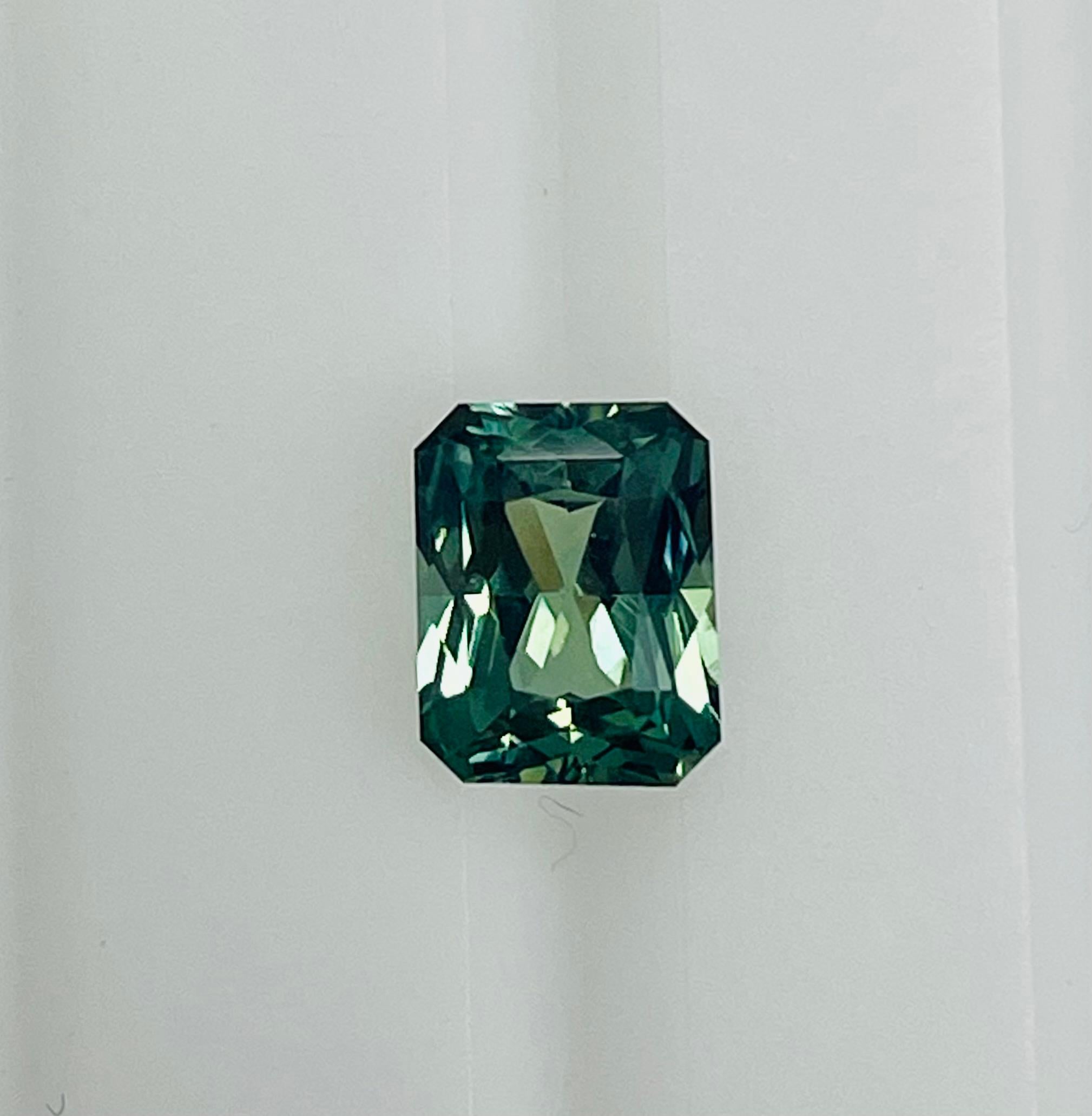 2.50 Ct Natural No Heat Radiant Green sapphire , Certified by CDC lab .
This 2.50 ct exhibits great green color as well as beautifully cut in Radiant cut to showcase it is beautiful color and clarity .
It has bluish green tone And it is From