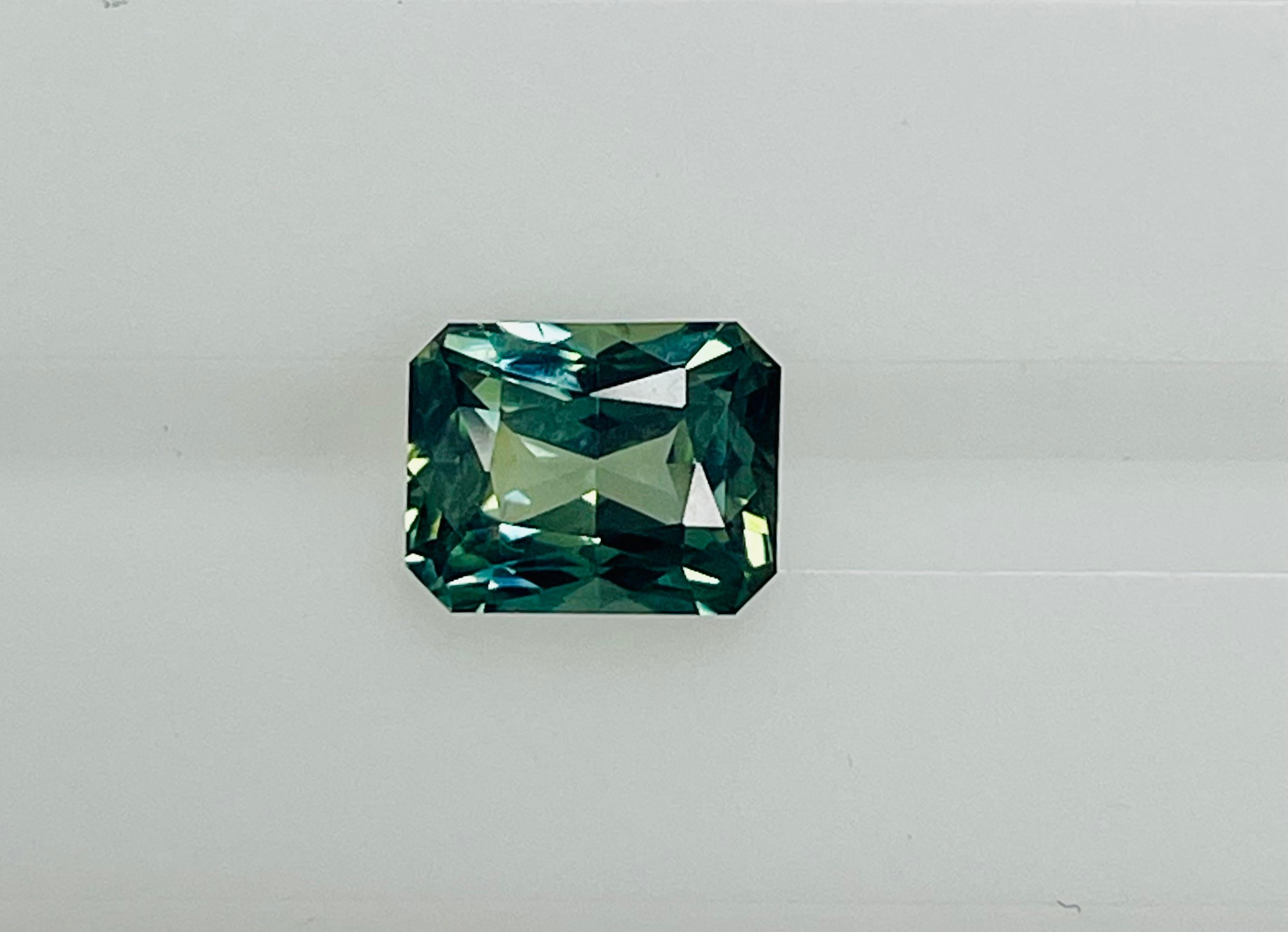 2.50 Ct Natural No Heat Radiant Green Sapphire CDC  In New Condition For Sale In New York, NY