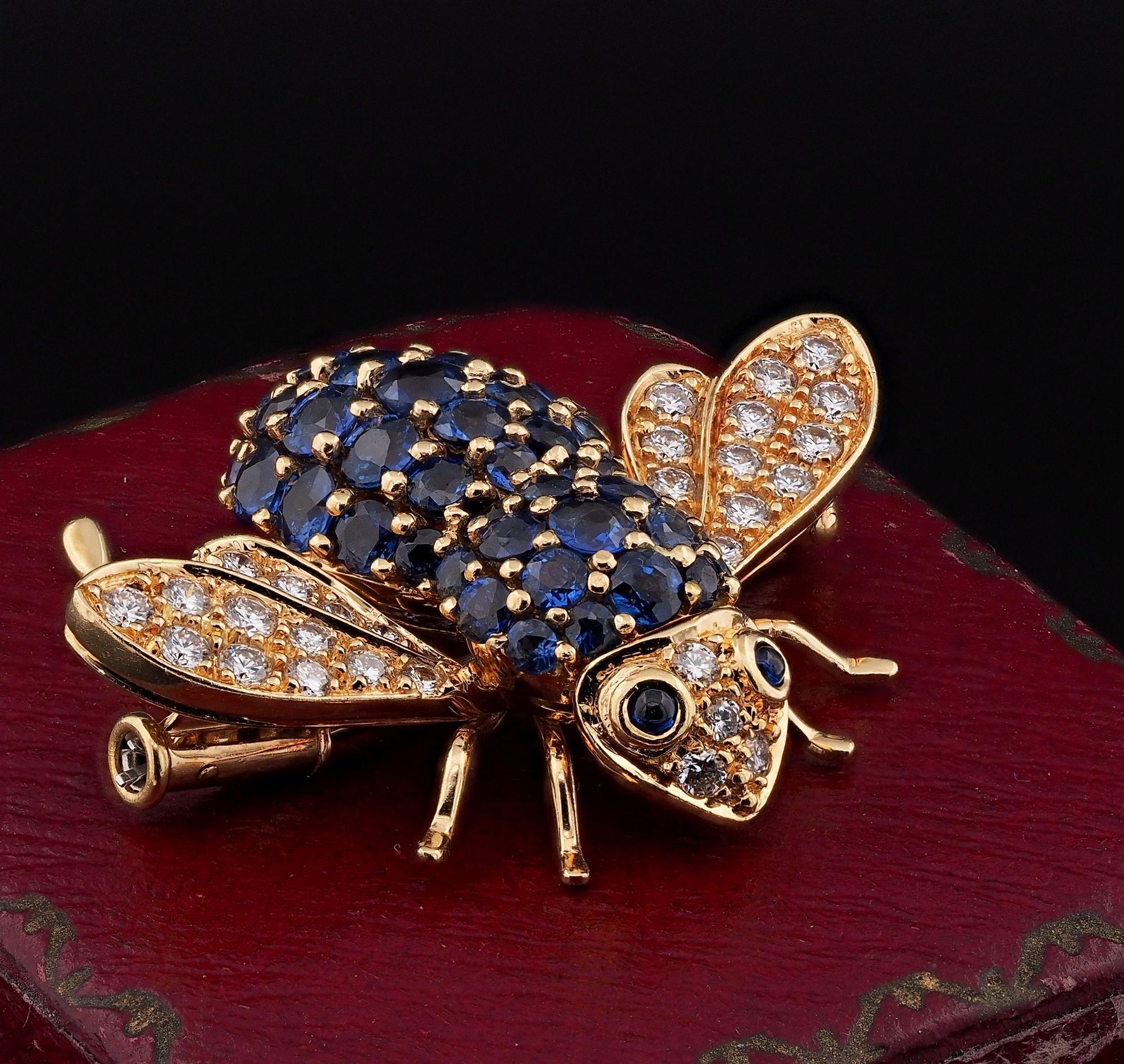 Contemporary 2.50 Ct Natural Sapphire .70 Ct Diamond Fly Brooch For Sale