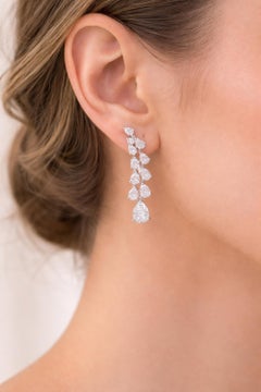 Natural Diamond Chandelier Earrings 2.50 Carats in 18K White Gold Pear Shape