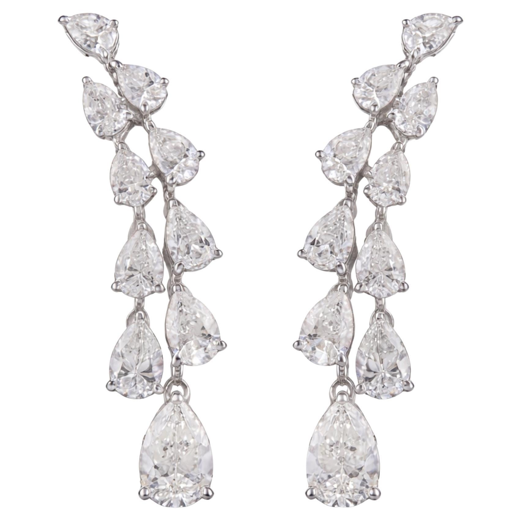 Natural Diamond Chandelier Earrings 2.50 Carats in 18K White Gold Pear Shape