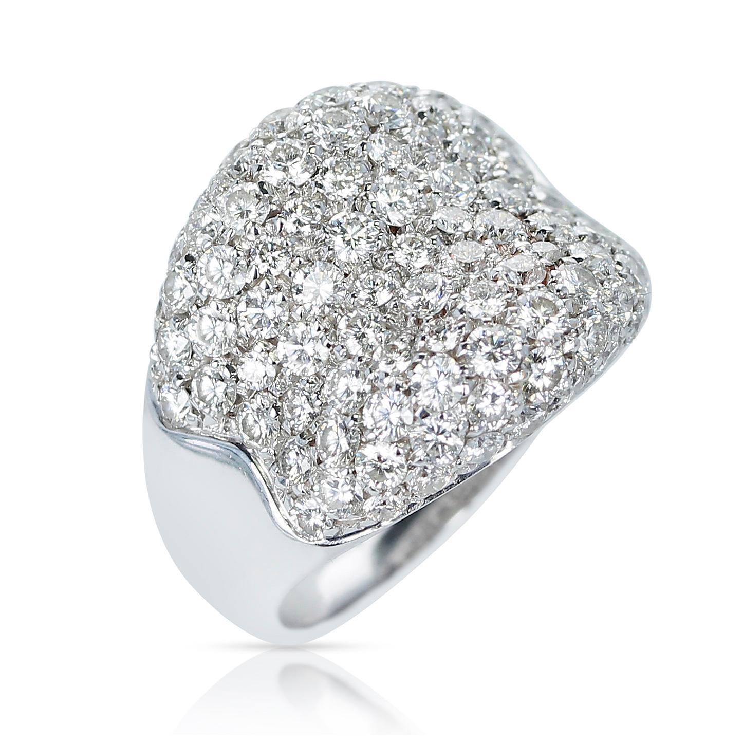 A Diamond Bombe Ring made in 18k White Gold. The diamonds weigh 2.50 carats. Ring Size US 7.50. Total Weight: 10.04 grams. 
 