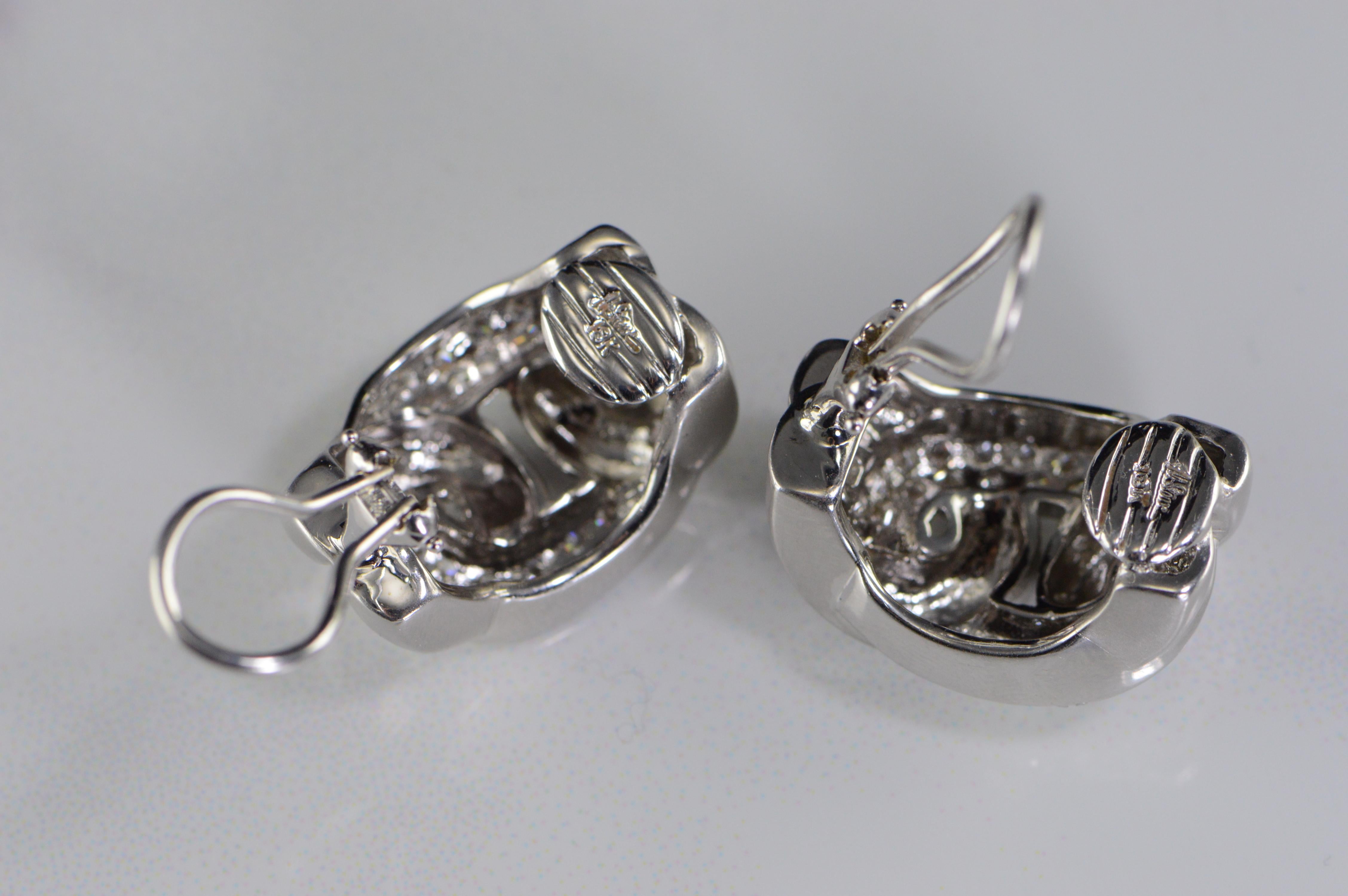 2.50 Carat Diamond Knot White Gold Earrings In Excellent Condition For Sale In Frederick, MD