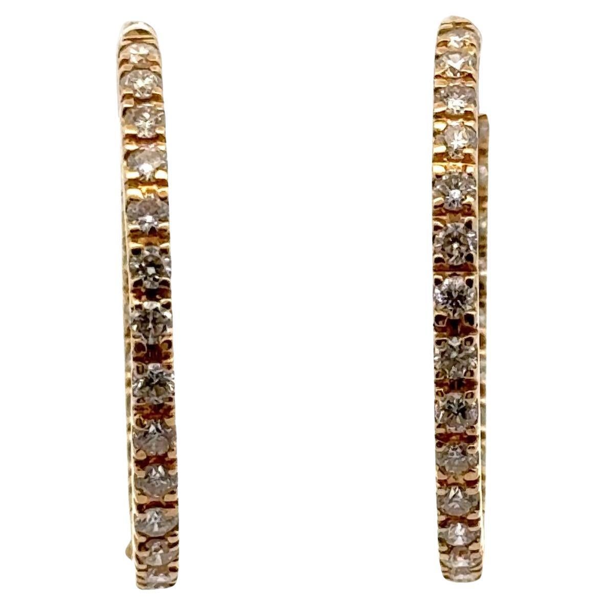 2.50 CTW Round Brilliant Cut Diamond In/Out 18 Karat Yellow Gold Hoop Earrings For Sale