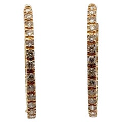 2.50 CTW Round Brilliant Cut Diamond In/Out 18 Karat Yellow Gold Hoop Earrings