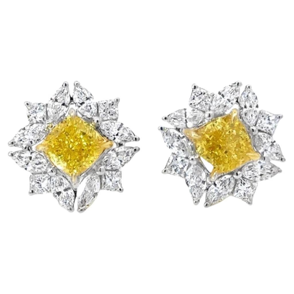 2.50 CTW Yellow & White Lab Grown Diamond Floral Cluster Stud 14K Yellow Gold