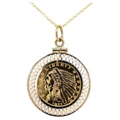 Pendentif en or 14 carats avec pièce de monnaie américaine d'aigle à quart d'aigle de 2,50 dollars, monnaie pré-1933