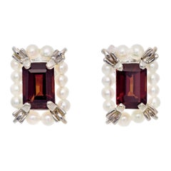 2.50 Garnet Cultured Pearl White Gold Earrings