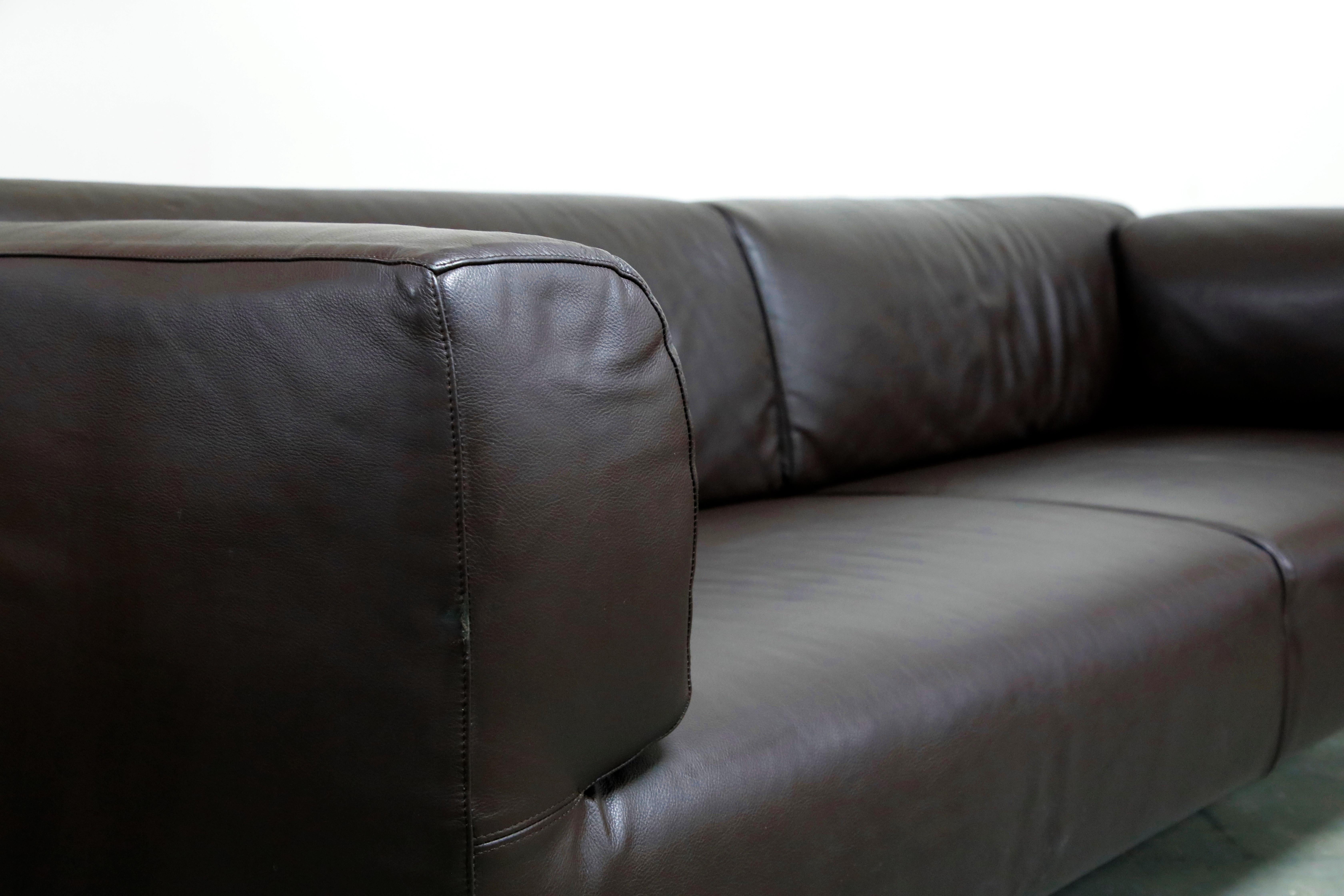 '250 Met Two-Sofa' in Dark Brown Leather by Piero Lissoni for Cassina, Signed 4
