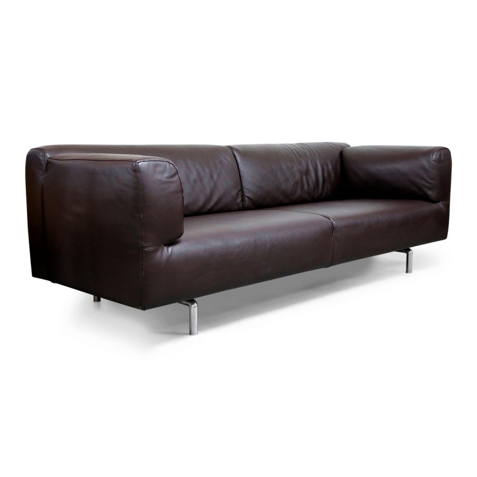 Post-Modern '250 Met Two-Sofa' in Dark Brown Leather by Piero Lissoni for Cassina, Signed