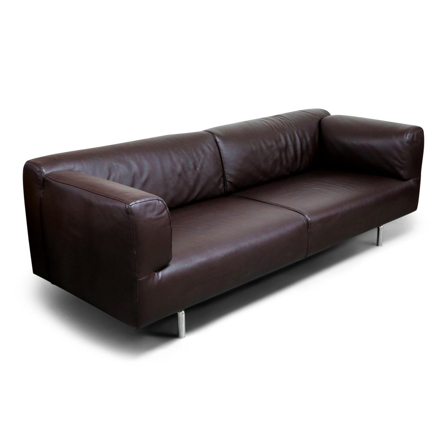Italian '250 Met Two-Sofa' in Dark Brown Leather by Piero Lissoni for Cassina, Signed