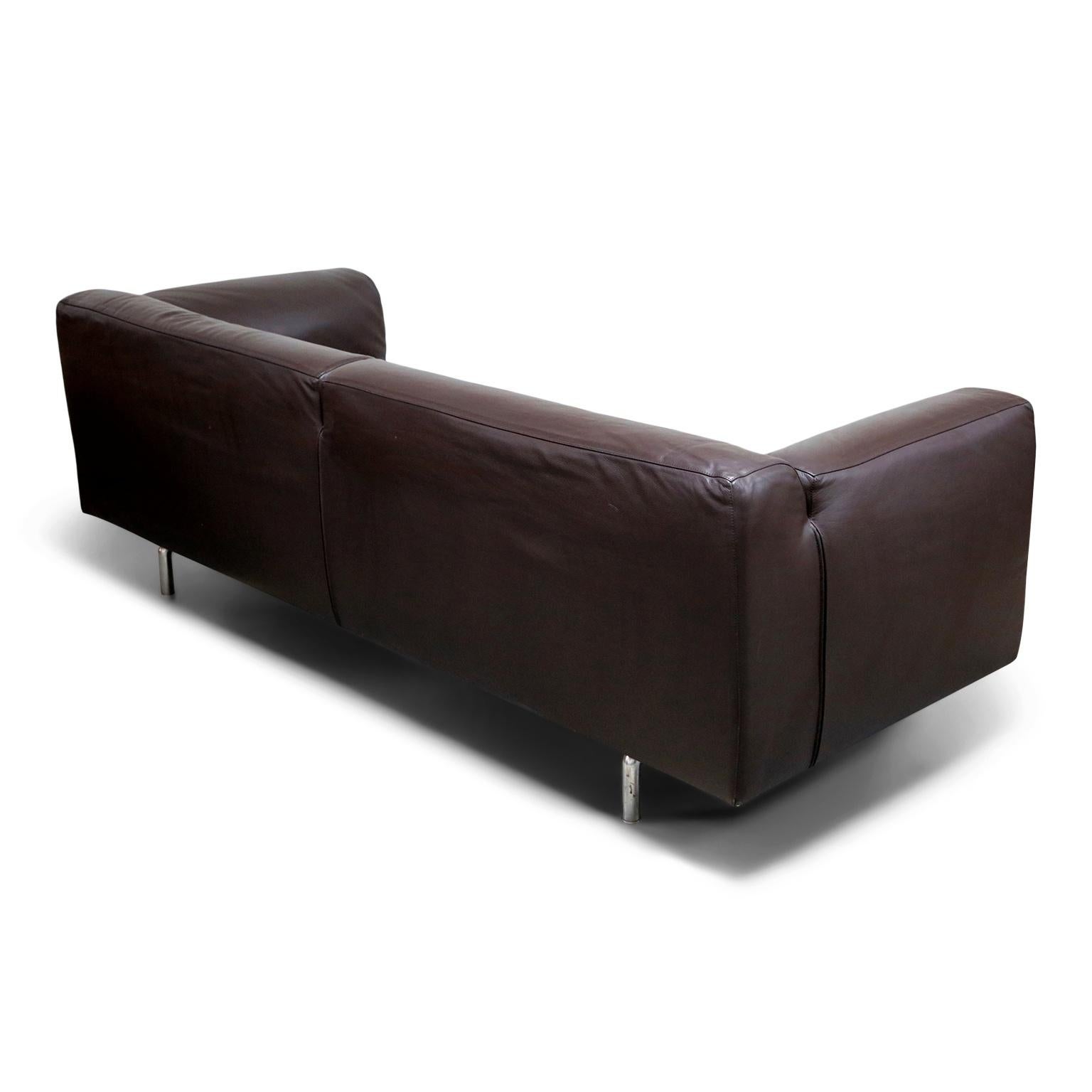 Late 20th Century '250 Met Two-Sofa' in Dark Brown Leather by Piero Lissoni for Cassina, Signed