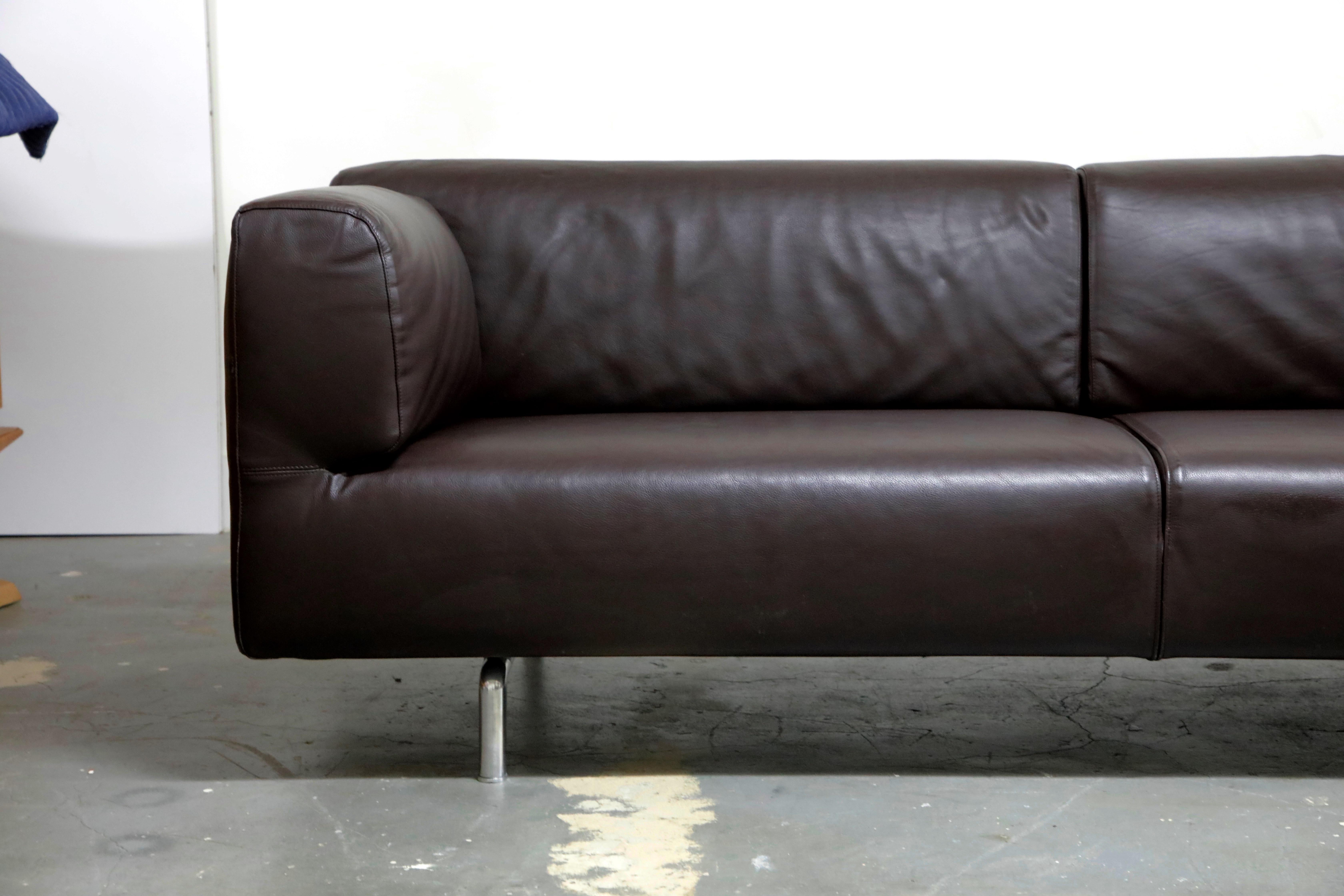 Aluminum '250 Met Two-Sofa' in Dark Brown Leather by Piero Lissoni for Cassina, Signed