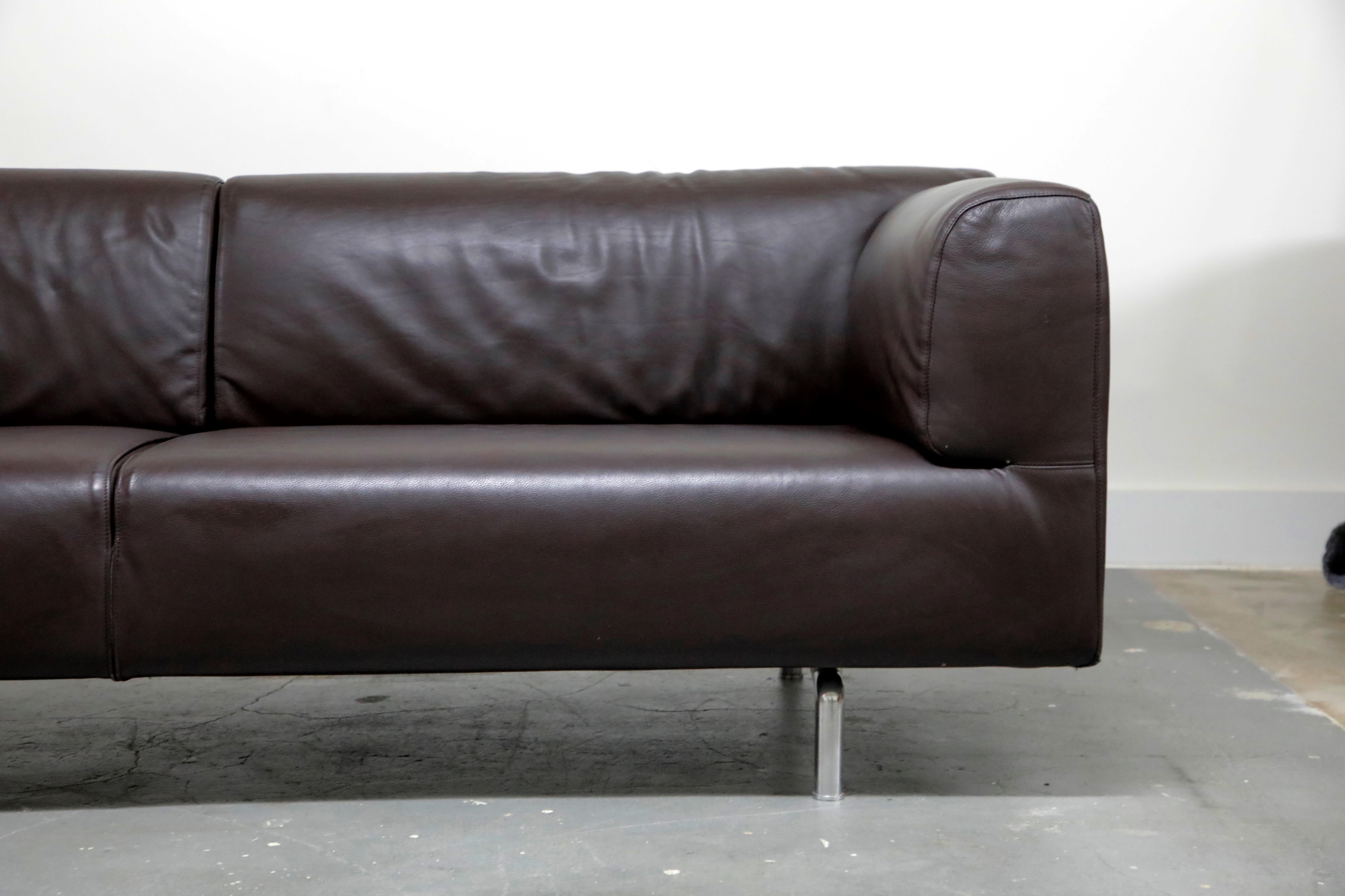 '250 Met Two-Sofa' in Dark Brown Leather by Piero Lissoni for Cassina, Signed 1