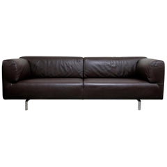 250 Met Zweisitzer-Sofa" in dunkelbraunem Leder von Piero Lissoni für Cassina:: signiert