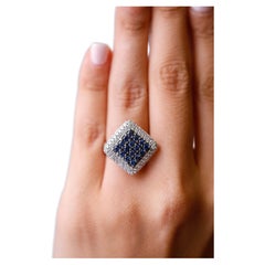 2,50 TCW Zaffiro Blu Accent Diamond Cocktail Ring Oro bianco 18 carati