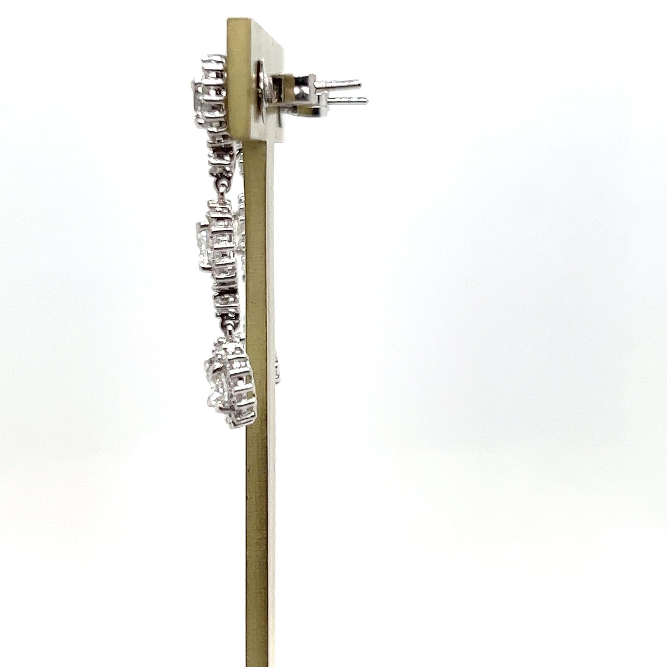2.50 TCW Diamond and 14k White Gold Halo Drop Earrings For Sale 1