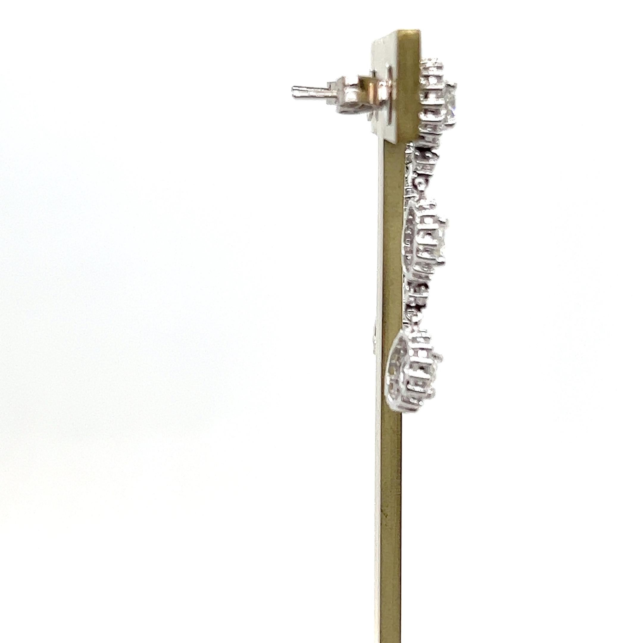 2.50 TCW Diamond and 14k White Gold Halo Drop Earrings For Sale 2