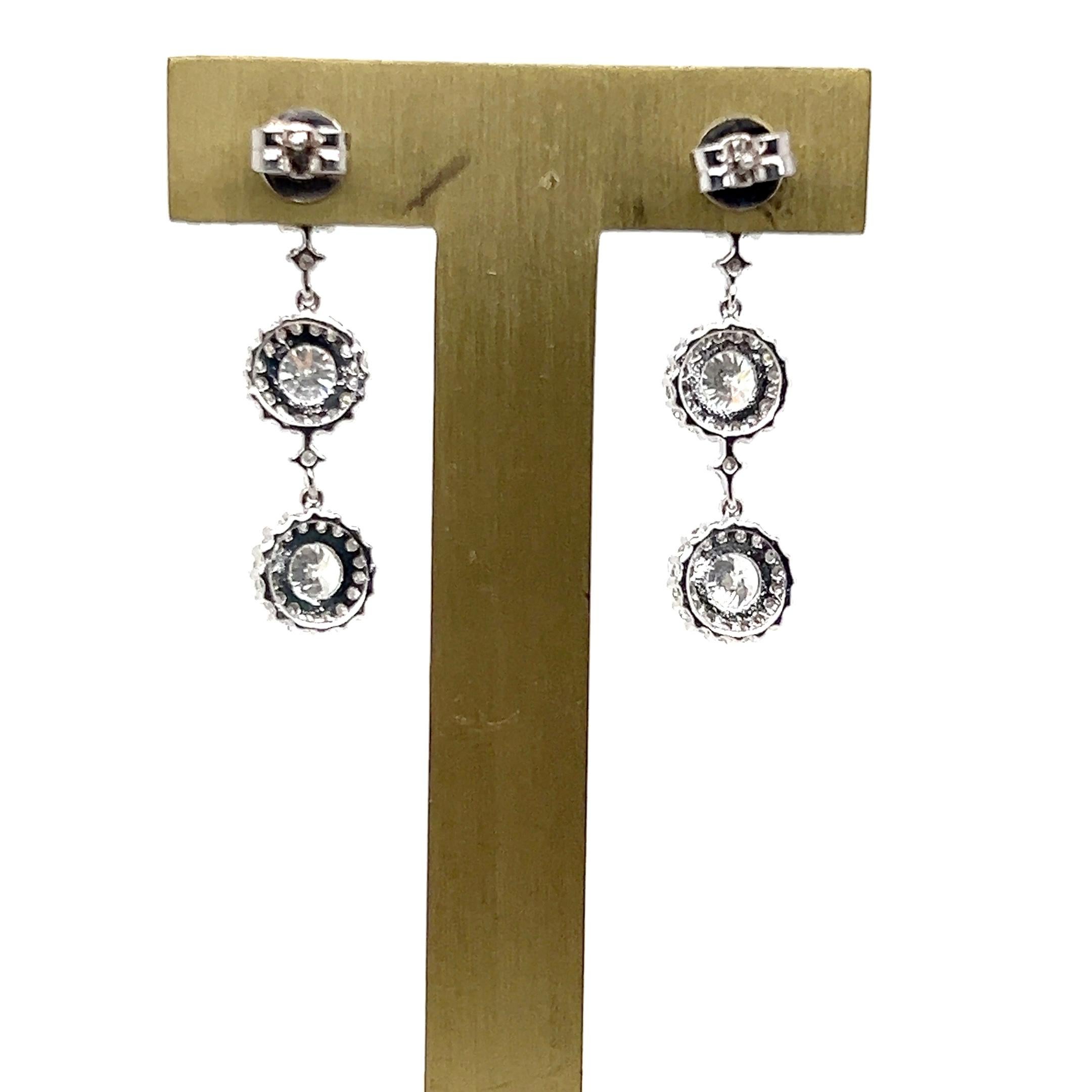 2.50 TCW Diamond and 14k White Gold Halo Drop Earrings For Sale 3