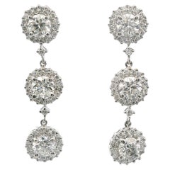 2.50 TCW Diamond and 14k White Gold Halo Drop Earrings
