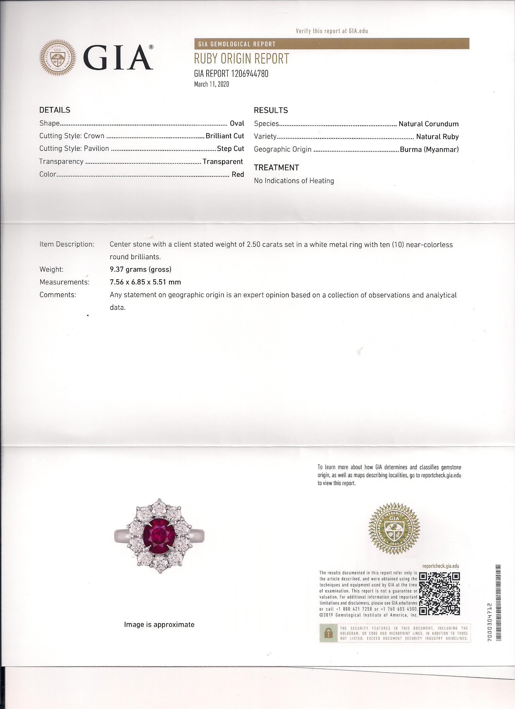 Oval Cut SSEF CERT PIGEON RED 2.50Ct Unheated Clean Burma Mogok Ruby Diamond Ring For Sale