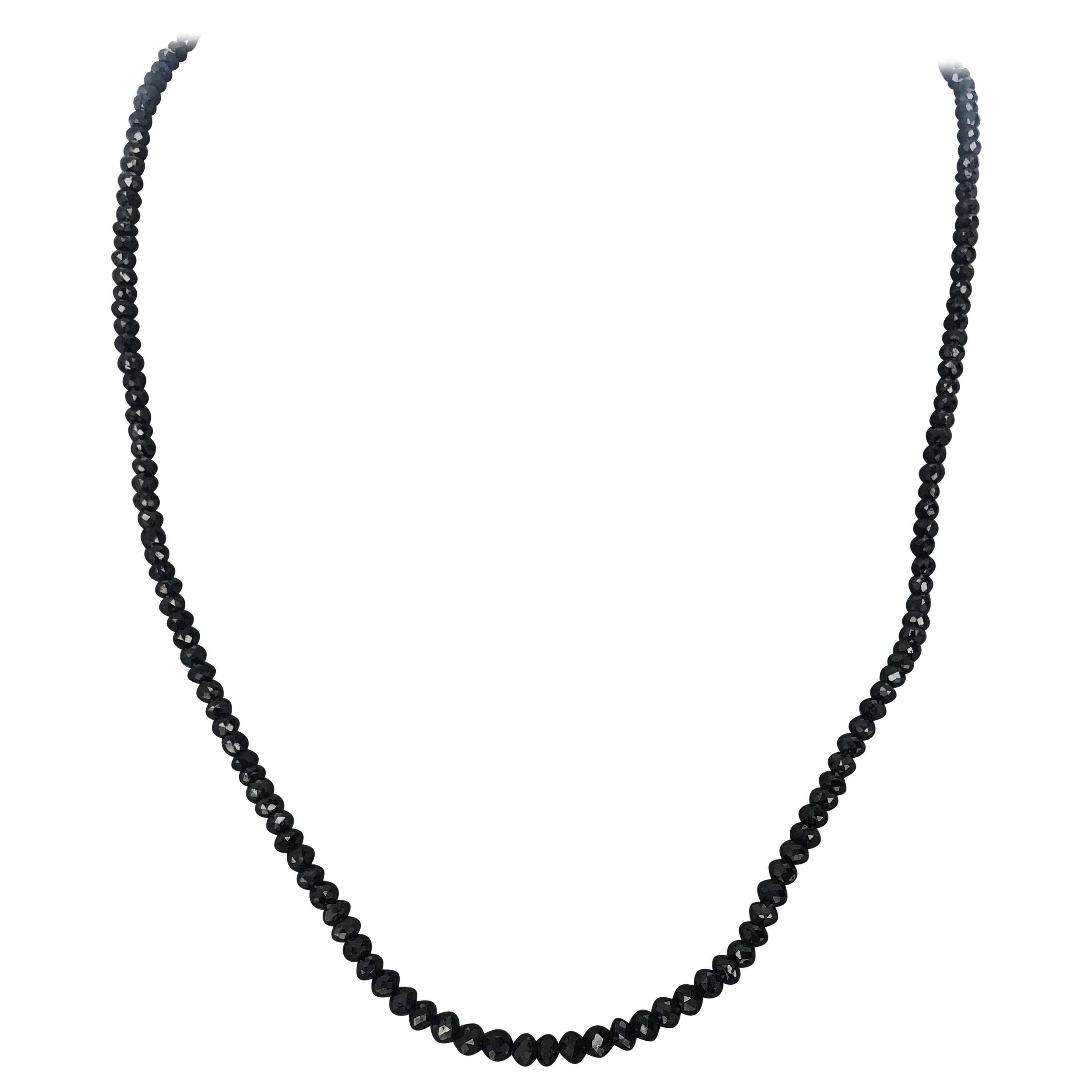 25.00 Carat Black Diamond Briolette Bead Necklace in 18 Karat White Gold