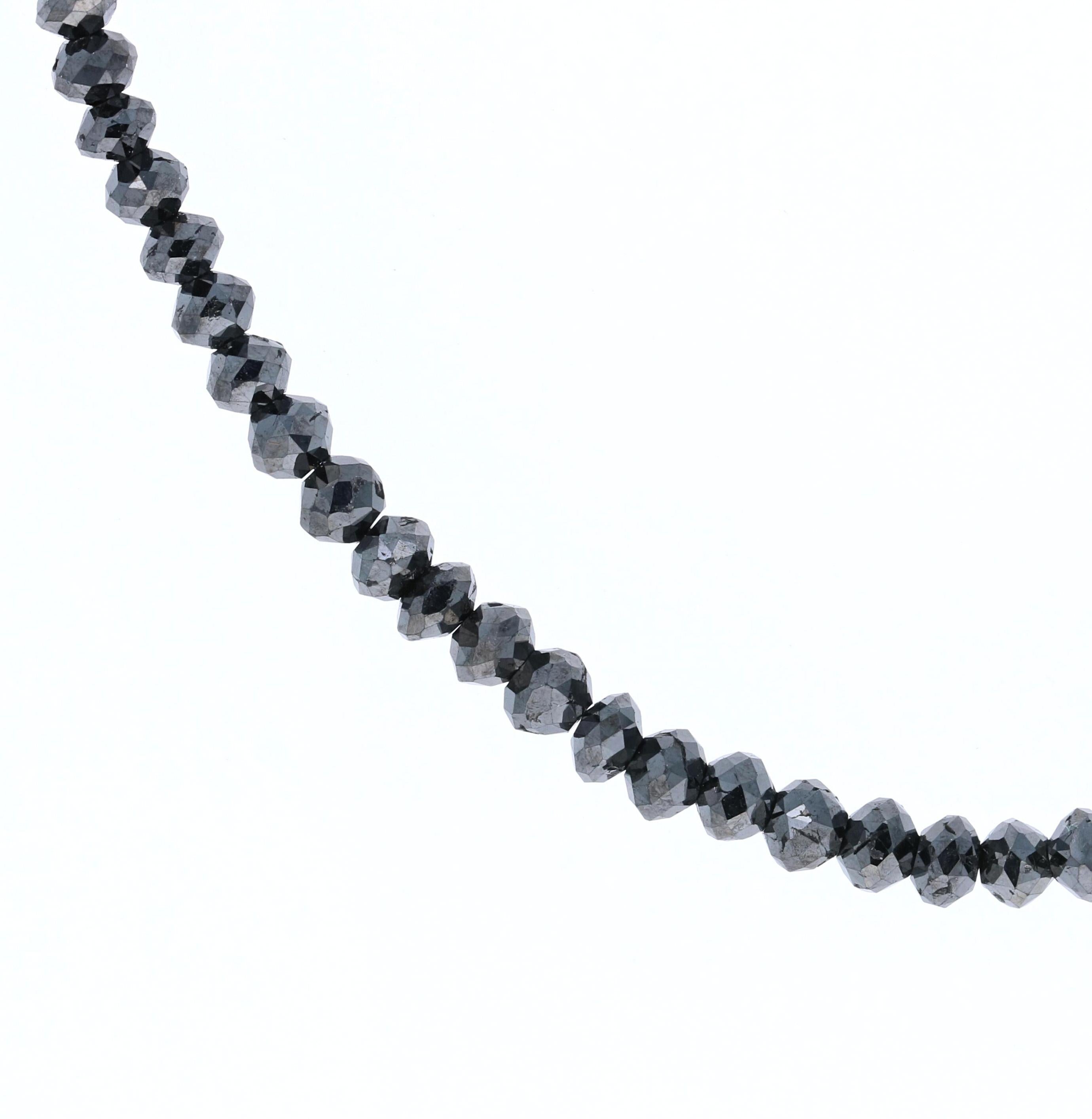 25.00 Carat Black Diamond Briolette Bead Necklace in 18K White Gold.
This stunning black diamond necklace can enhance any pendant or charm and take it to the next level! 
These are natural diamonds that have been color treated to give them the deep